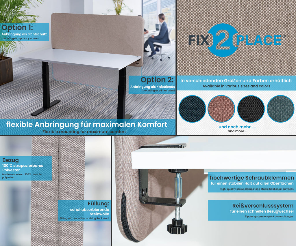 120x65cm Akustik Trennwand Almond Beige, Sichtschutz, Schallschutz und Privatsphäre