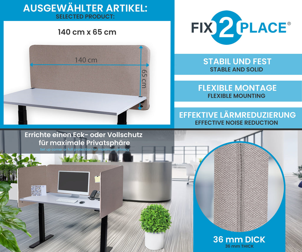 140x65cm Akustik Trennwand Almond Beige, Sichtschutz, Schallschutz und Privatsphäre