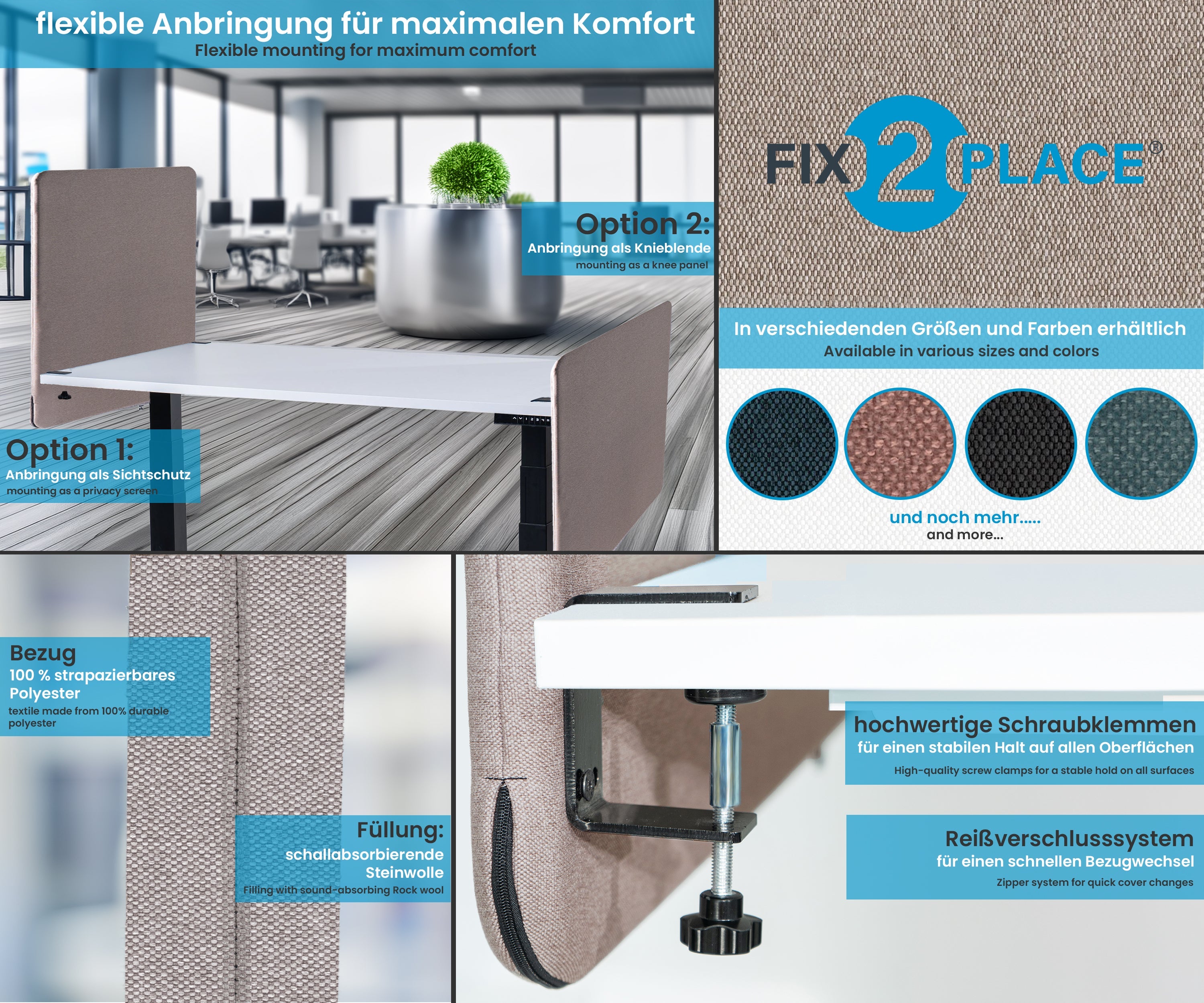 80x65cm Akustik Trennwand Almond Beige, Sichtschutz, Schallschutz und Privatsphäre