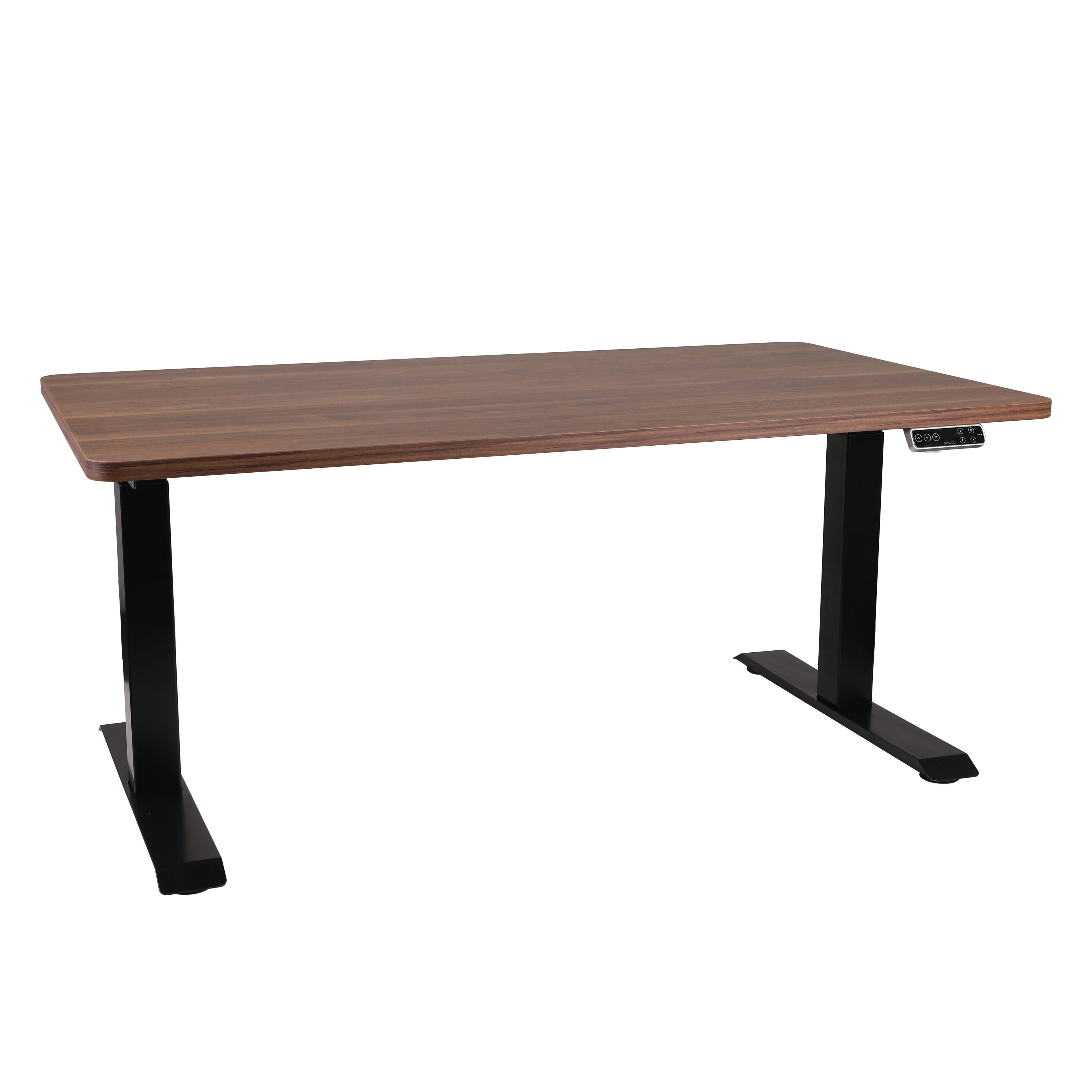 120x80 cm Höhenverstellbarer Schreibtisch mit 25mm einteiliger Tischplatte Saleve Walnut, elektrisch, Schwarzes Gestell-Brötter.de