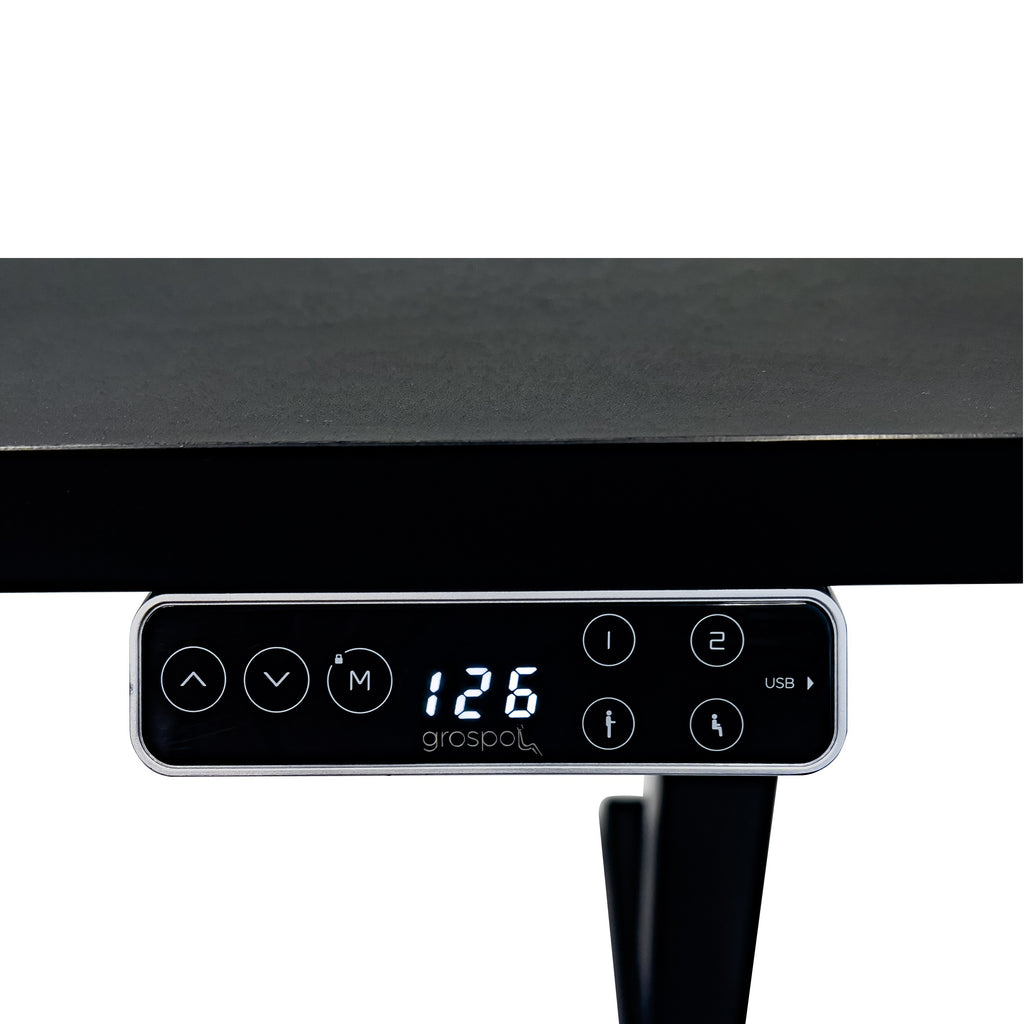 160x80 cm Höhenverstellbarer Schreibtisch ALTO 101 mit 25mm einteiliger Tischplatte, elektrisch, Schwarzes Gestell