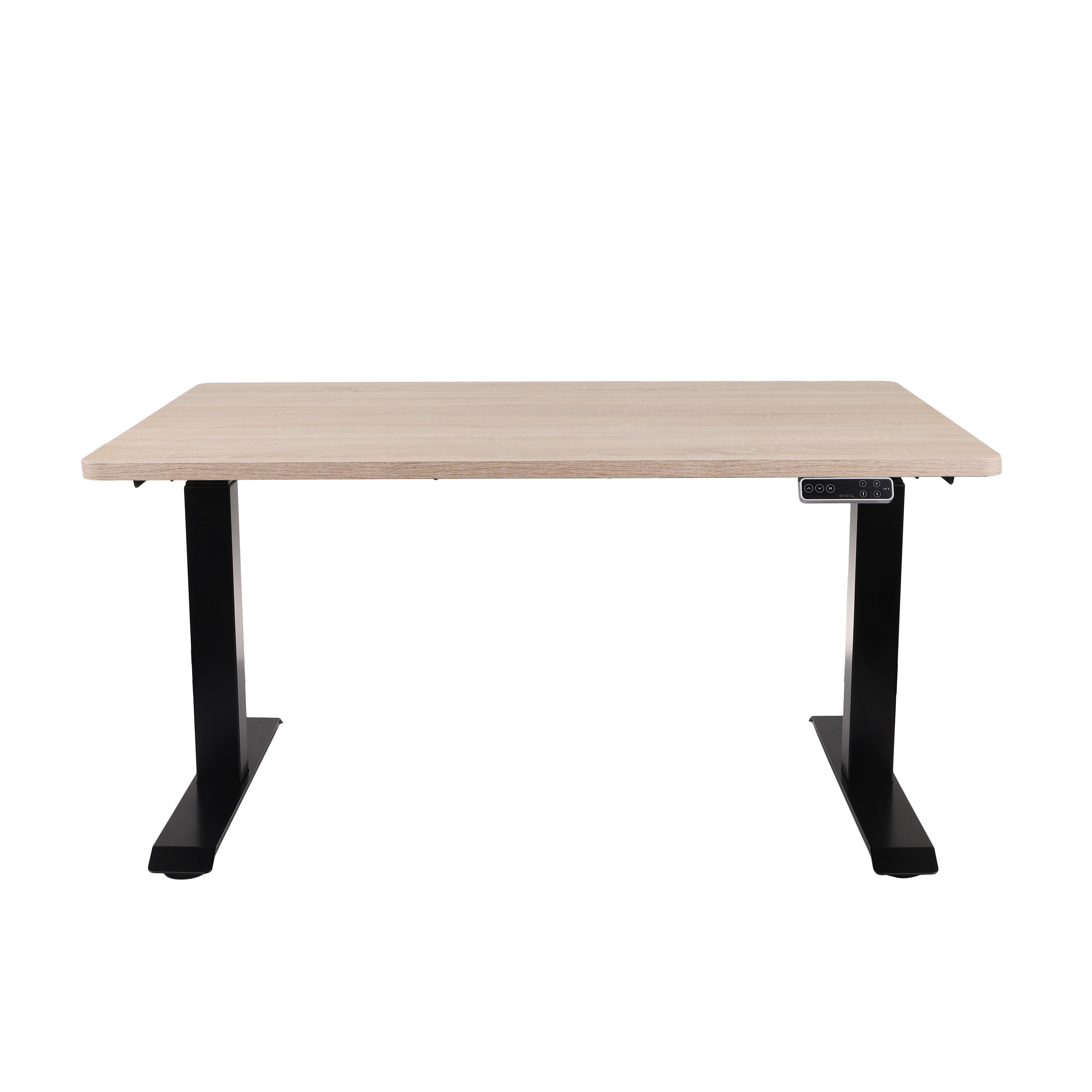 160x80 cm Höhenverstellbarer Schreibtisch mit 25mm einteiliger Tischplatte Sonoma Oak, elektrisch, Schwarzes Gestell-Brötter.de