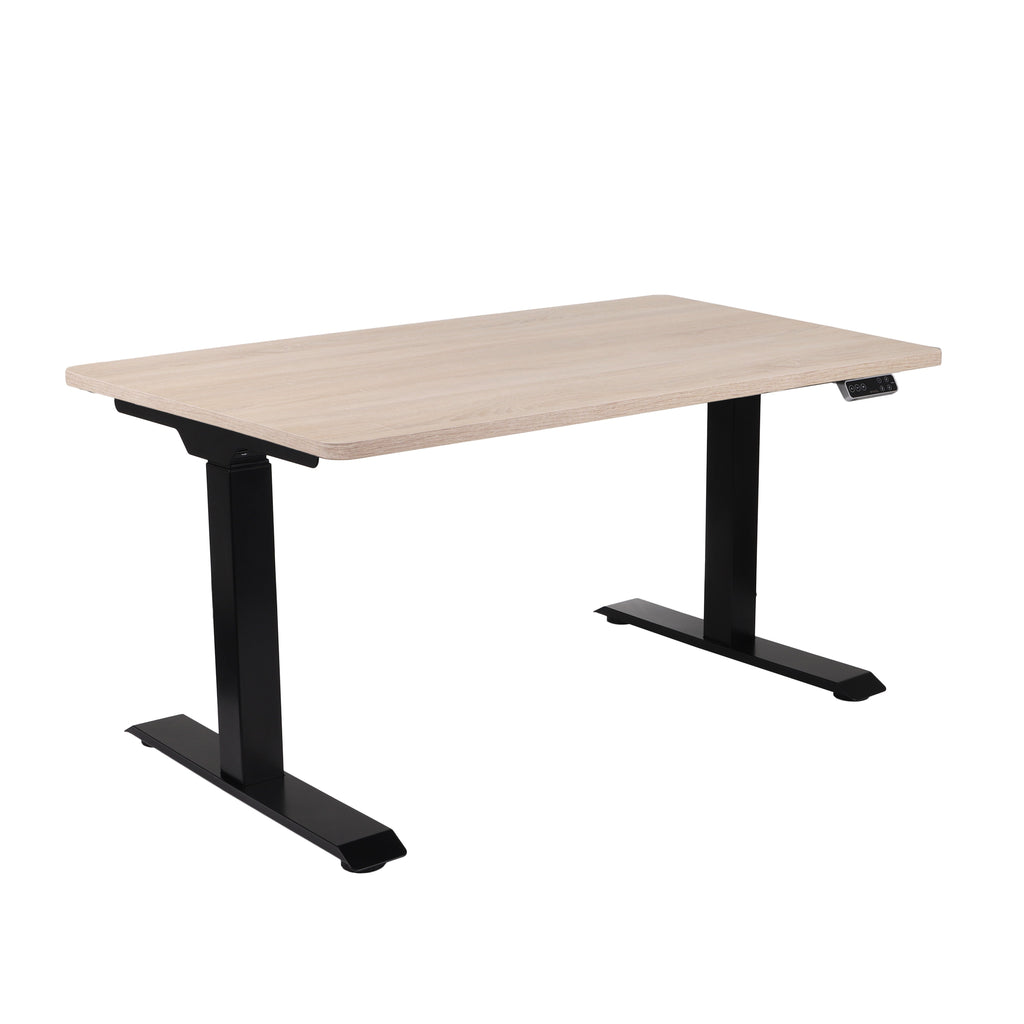 160x80 cm Höhenverstellbarer Schreibtisch mit 25mm einteiliger Tischplatte Sonoma Oak, elektrisch, Schwarzes Gestell-Brötter.de