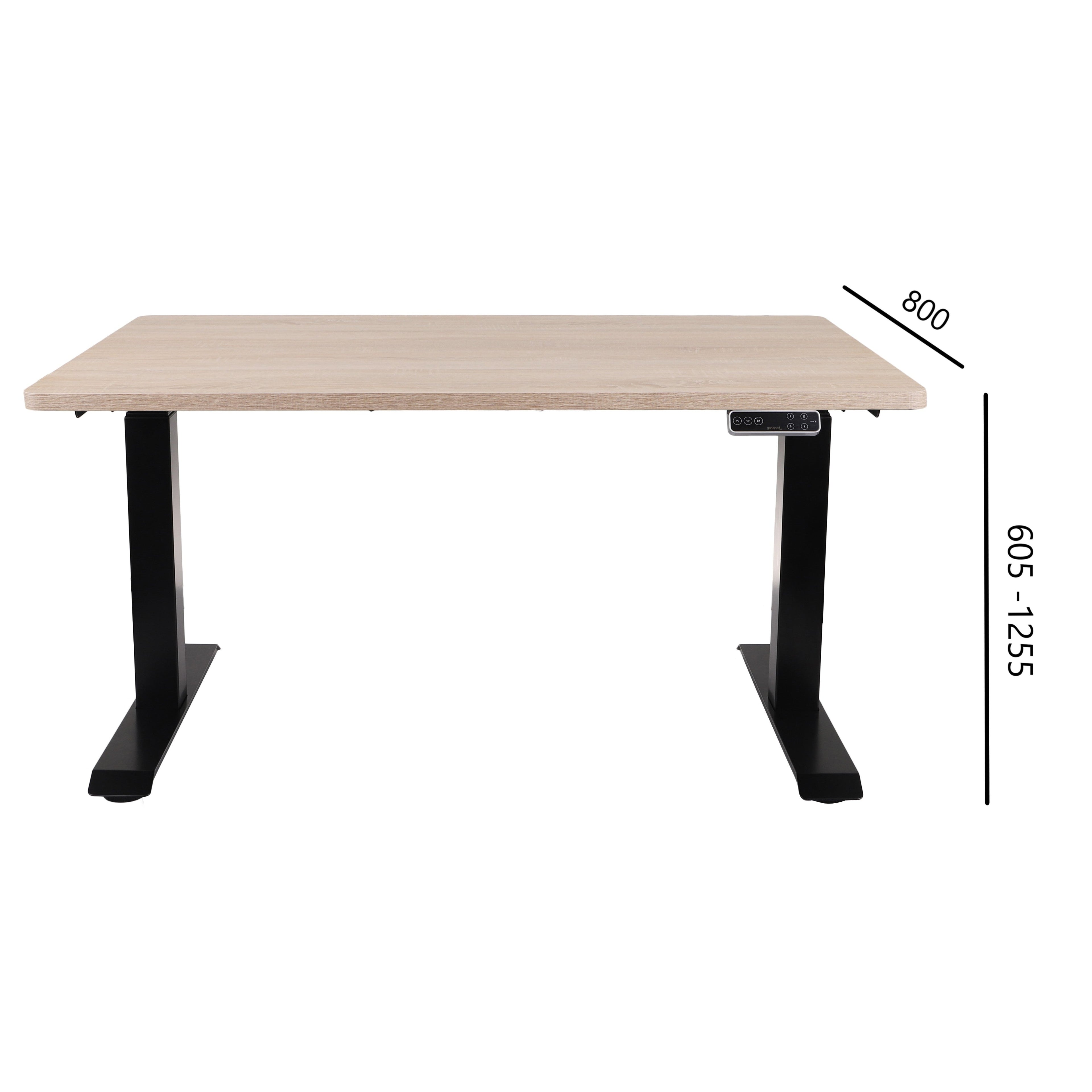 160x80 cm Höhenverstellbarer Schreibtisch mit 25mm einteiliger Tischplatte Sonoma Oak, elektrisch, Schwarzes Gestell-Brötter.de