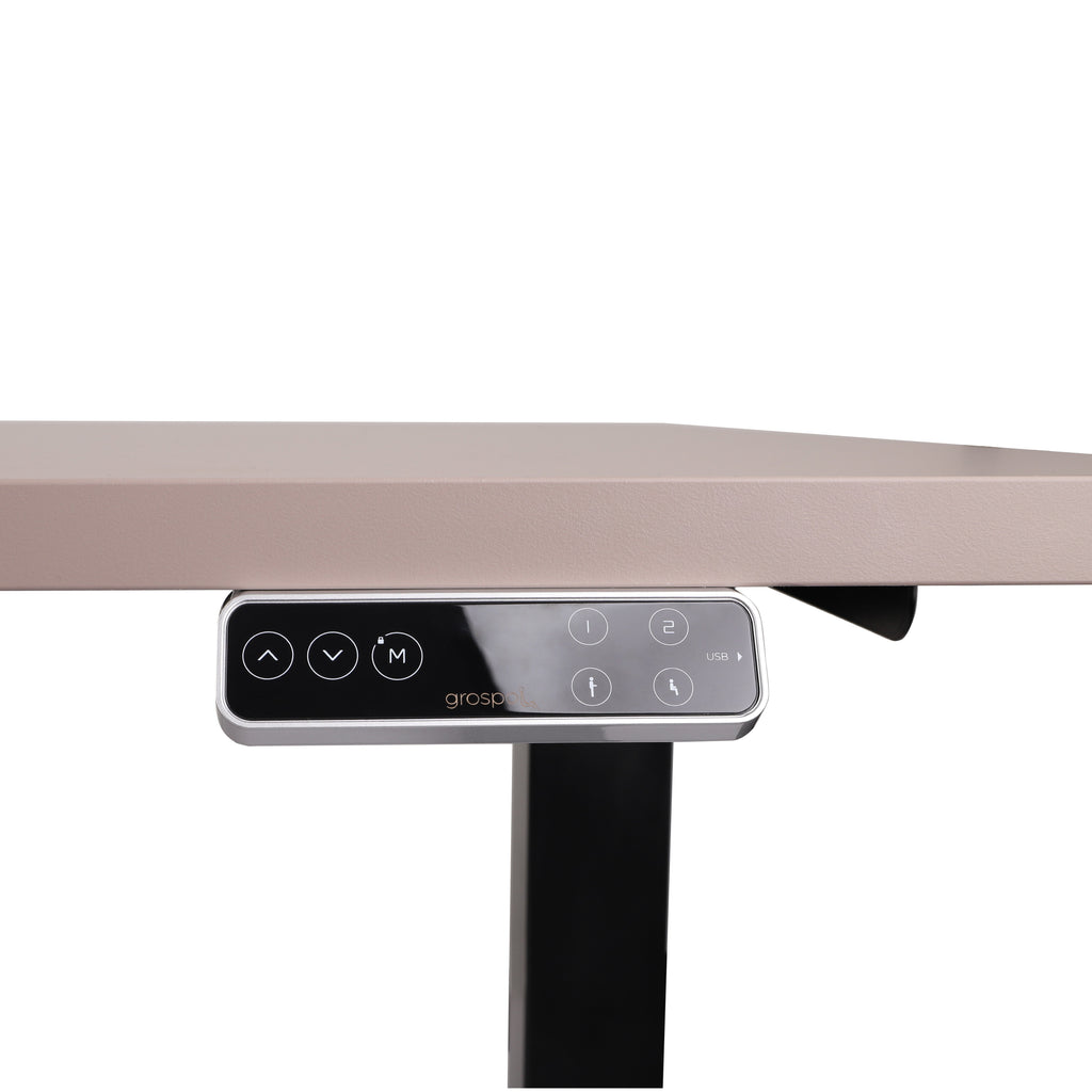 140x80 cm Höhenverstellbarer Schreibtisch mit 25mm einteiliger Tischplatte Toffee, elektrisch, Schwarzes Gestell-Brötter.de