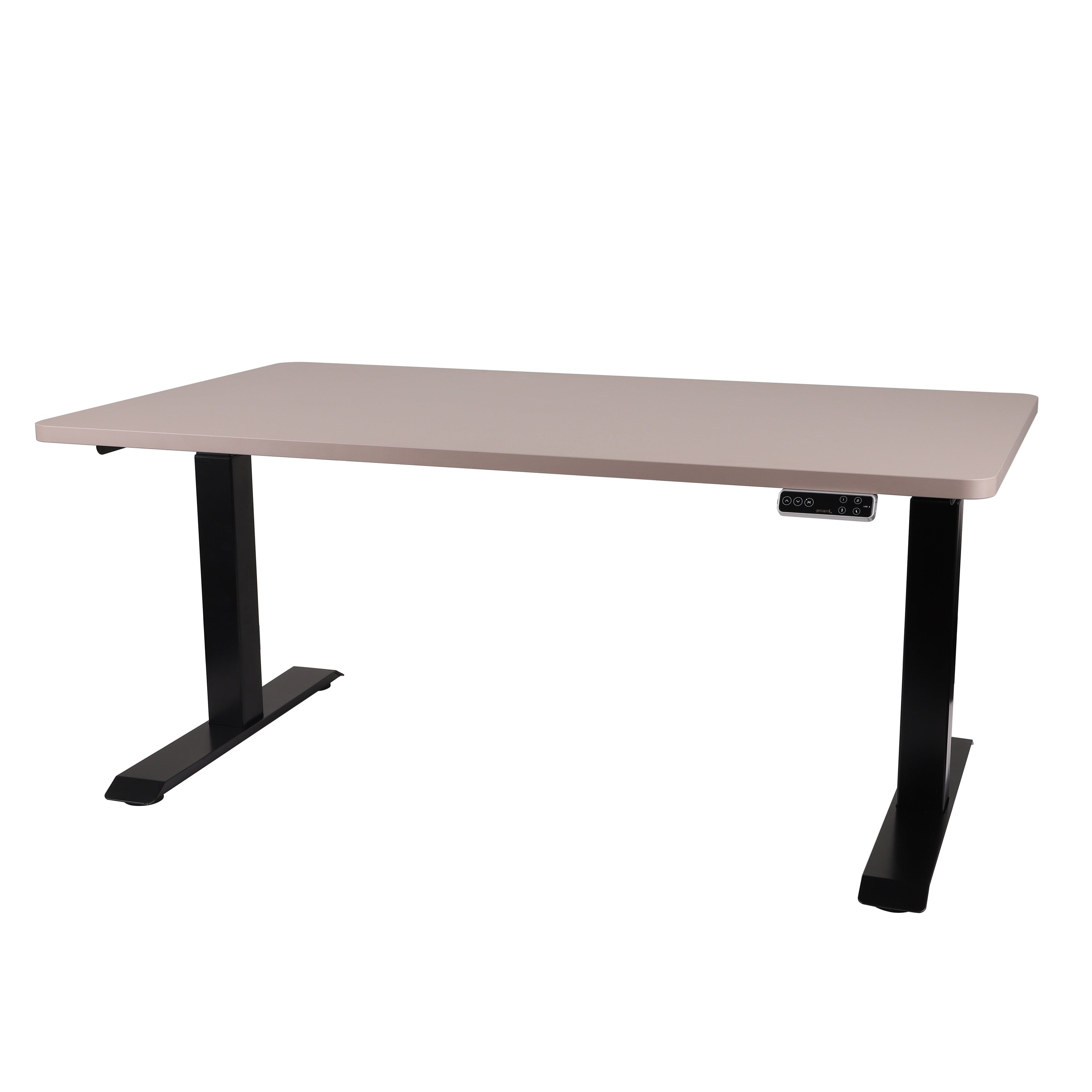 160x80 cm Höhenverstellbarer Schreibtisch mit 25mm einteiliger Tischplatte Toffee, elektrisch, Schwarzes Gestell-Brötter.de