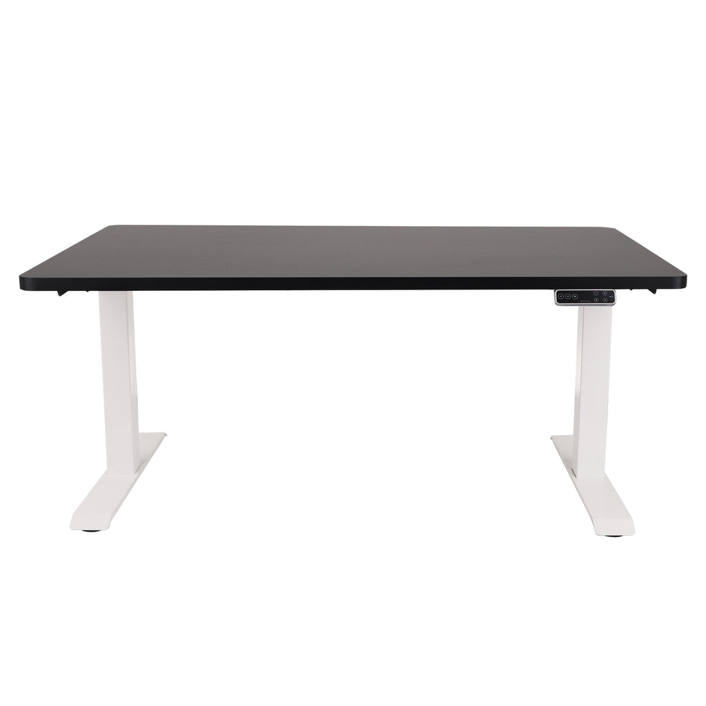 160x80 cm Höhenverstellbarer Schreibtisch mit 25mm einteiliger Tischplatte Black, elektrisch, Weißes Gestell