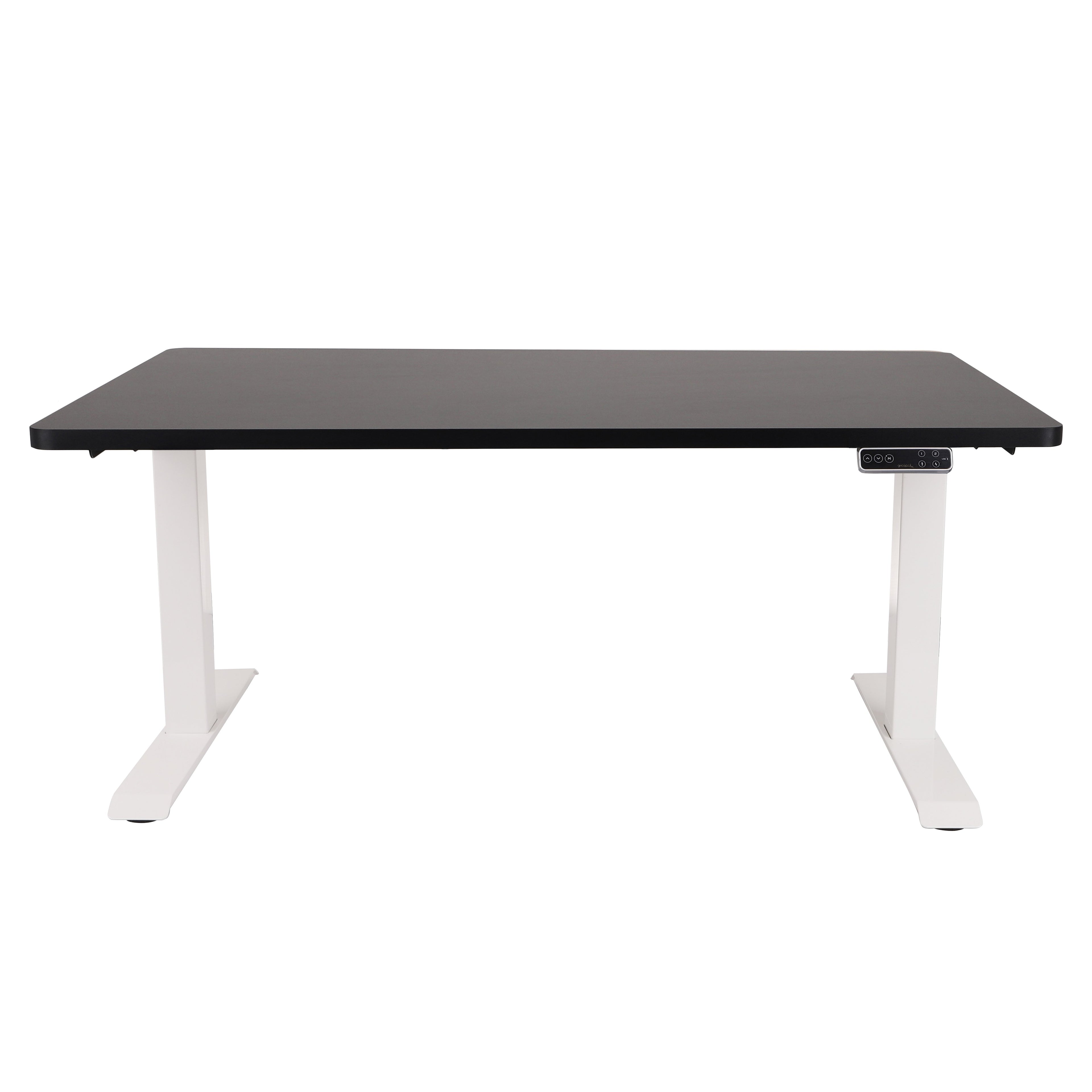 160x80 cm Höhenverstellbarer Schreibtisch mit 25mm einteiliger Tischplatte Black, elektrisch, Weißes Gestell