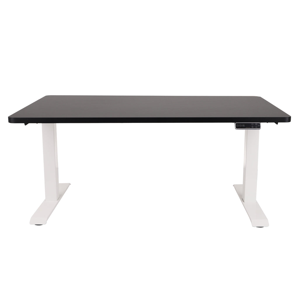 160x80 cm Höhenverstellbarer Schreibtisch mit 25mm einteiliger Tischplatte Black, elektrisch, Weißes Gestell-Brötter.de