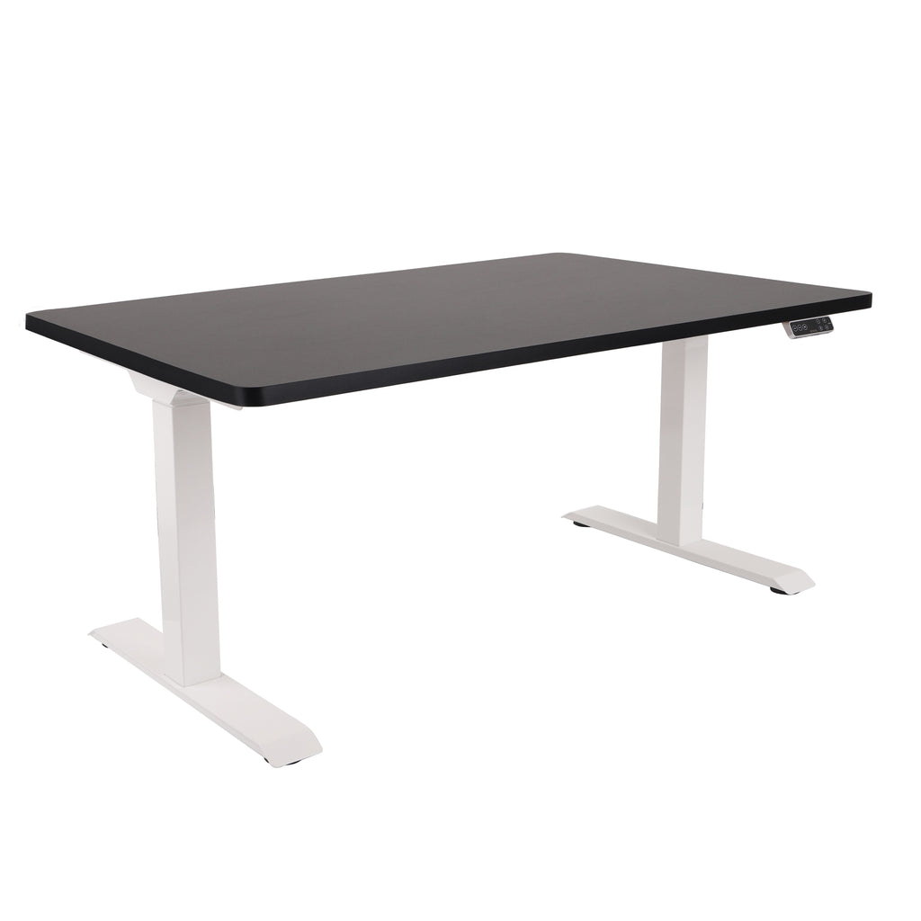 160x80 cm Höhenverstellbarer Schreibtisch mit 25mm einteiliger Tischplatte Black, elektrisch, Weißes Gestell