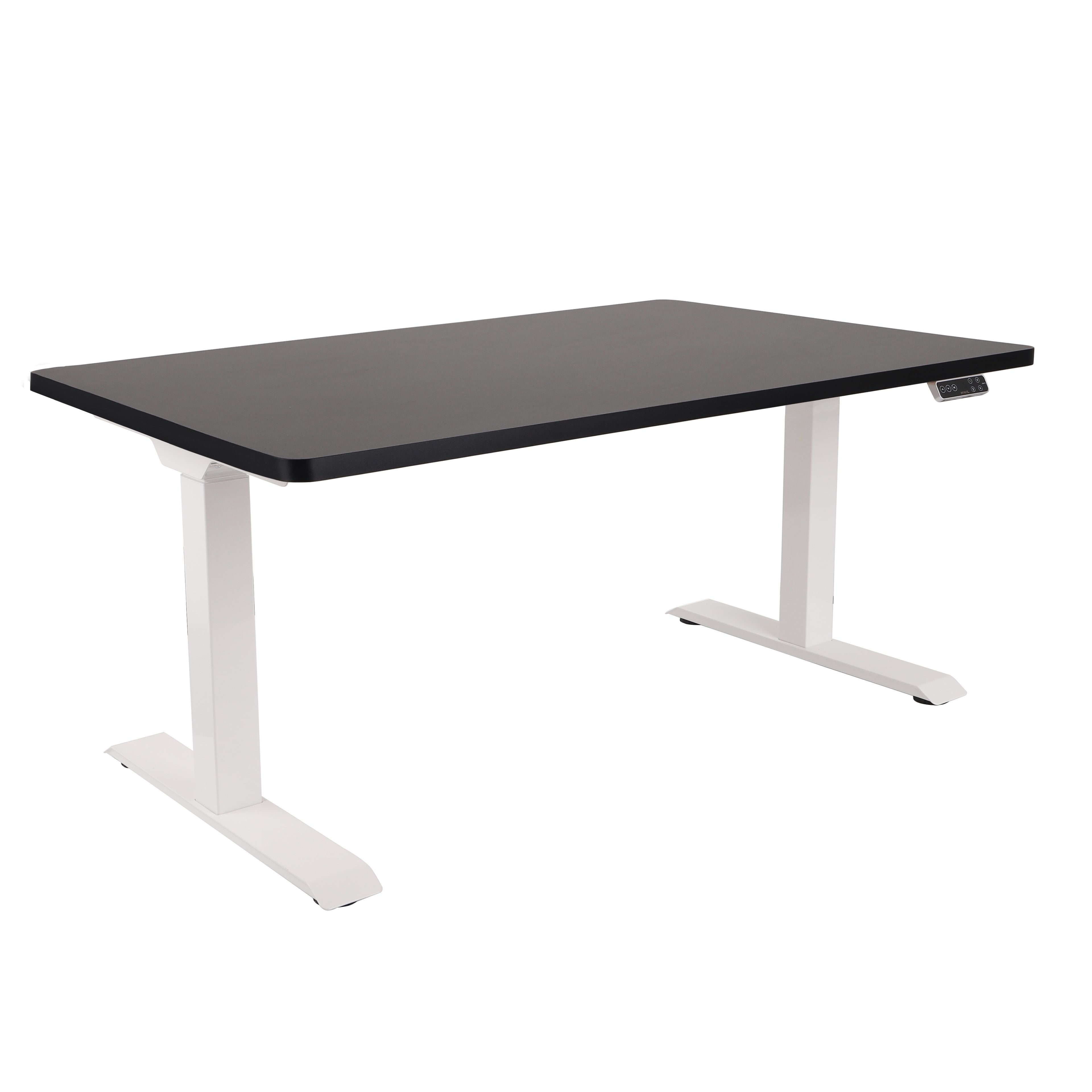 160x80 cm Höhenverstellbarer Schreibtisch mit 25mm einteiliger Tischplatte Black, elektrisch, Weißes Gestell