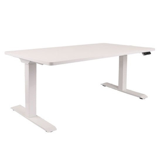 160x80 cm Höhenverstellbarer Schreibtisch mit 25mm einteiliger Tischplatte Platinum White, elektrisch, Weißes Gestell