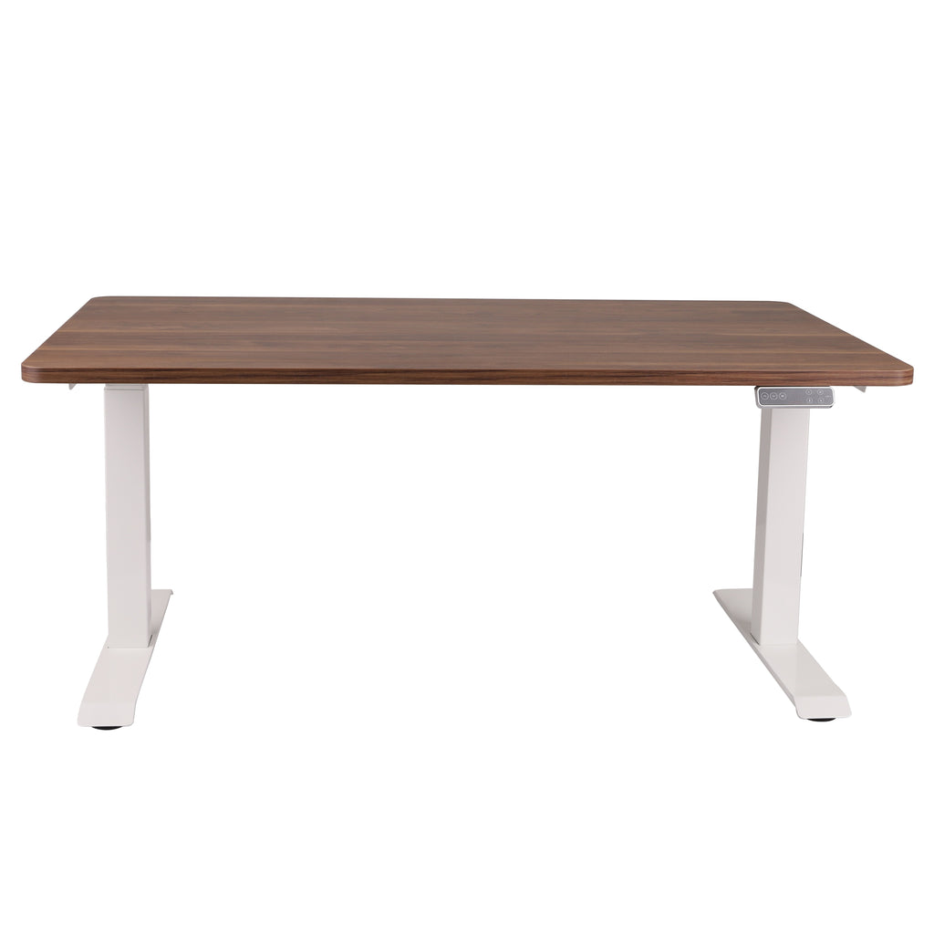 160x80 cm Höhenverstellbarer Schreibtisch mit 25mm einteiliger Tischplatte Saleve Walnut, elektrisch, Weißes Gestell