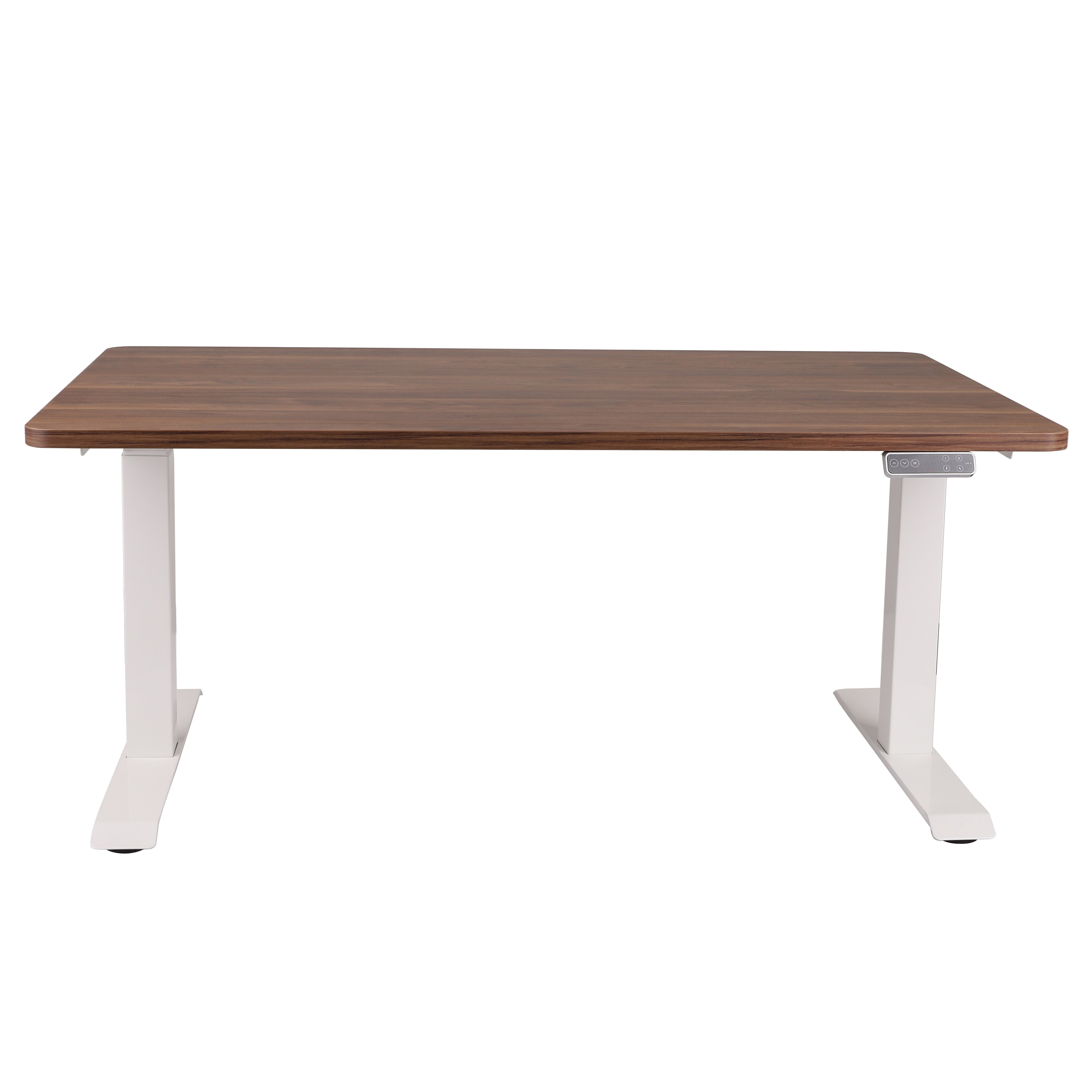 160x80 cm Höhenverstellbarer Schreibtisch mit 25mm einteiliger Tischplatte Saleve Walnut, elektrisch, Weißes Gestell