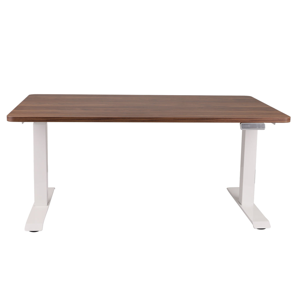 140x80 cm Höhenverstellbarer Schreibtisch mit 25mm einteiliger Tischplatte Saleve Walnut, elektrisch, Weißes Gestell-Brötter.de