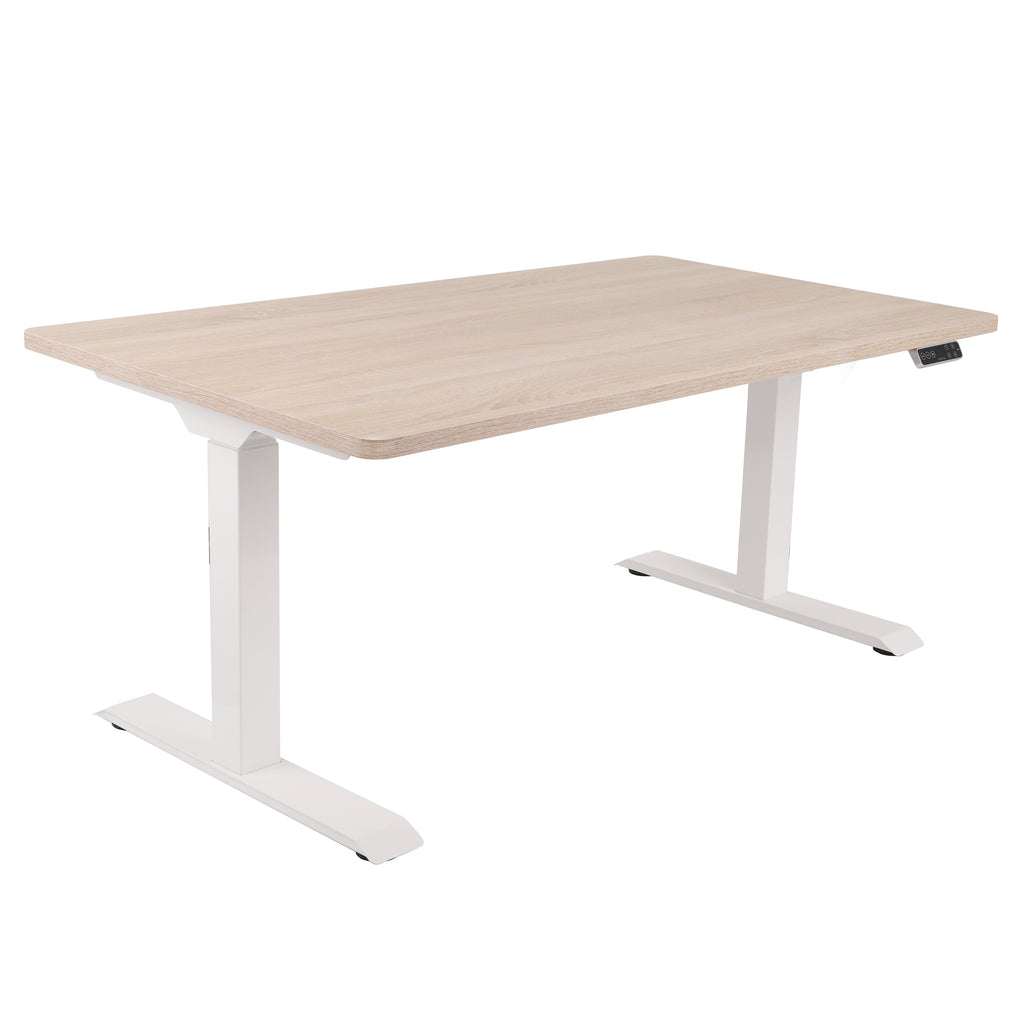 160x80 cm Höhenverstellbarer Schreibtisch mit 25mm einteiliger Tischplatte Sonoma Oak, elektrisch, Weißes Gestell
