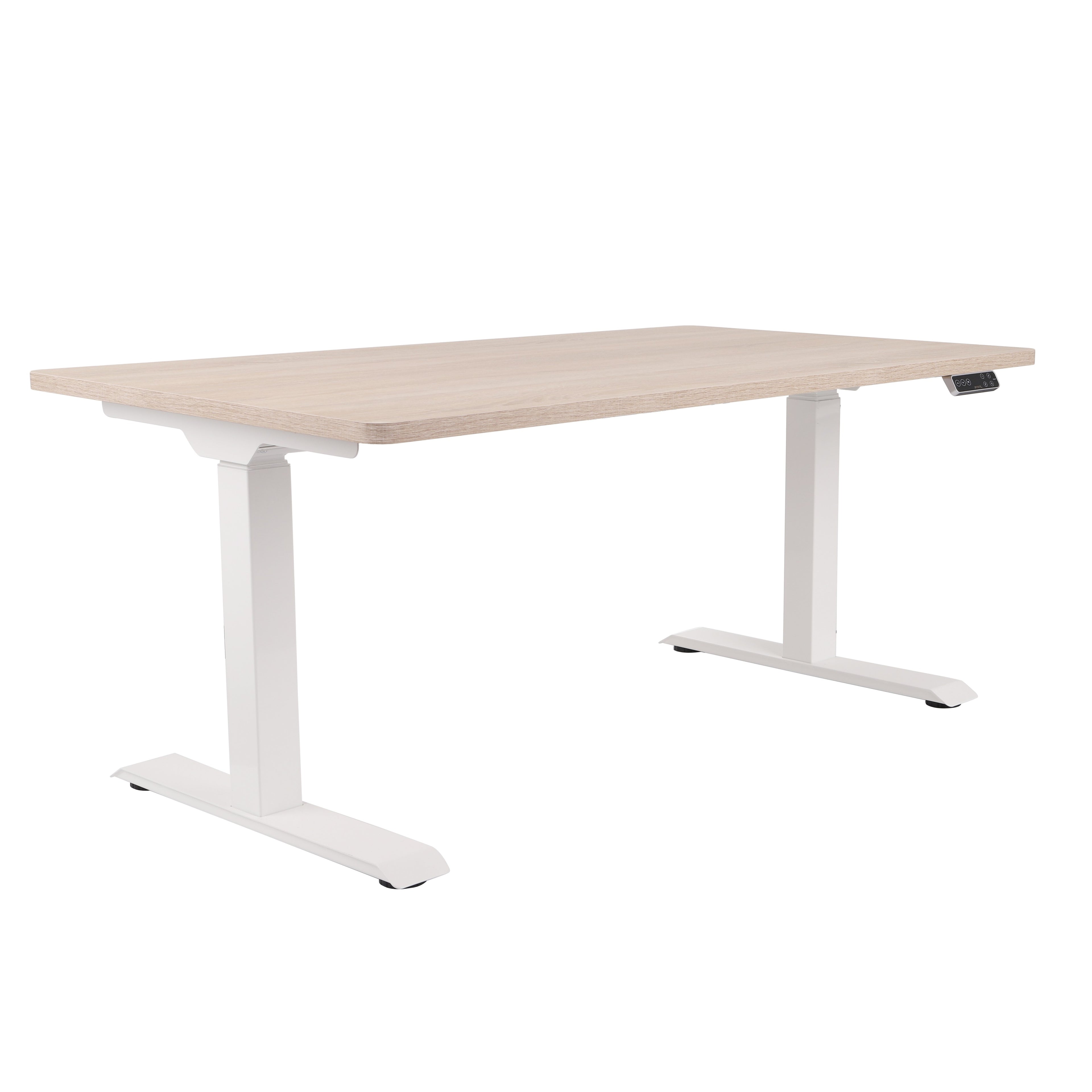 160x80 cm Höhenverstellbarer Schreibtisch mit 25mm einteiliger Tischplatte Sonoma Oak, elektrisch, Weißes Gestell