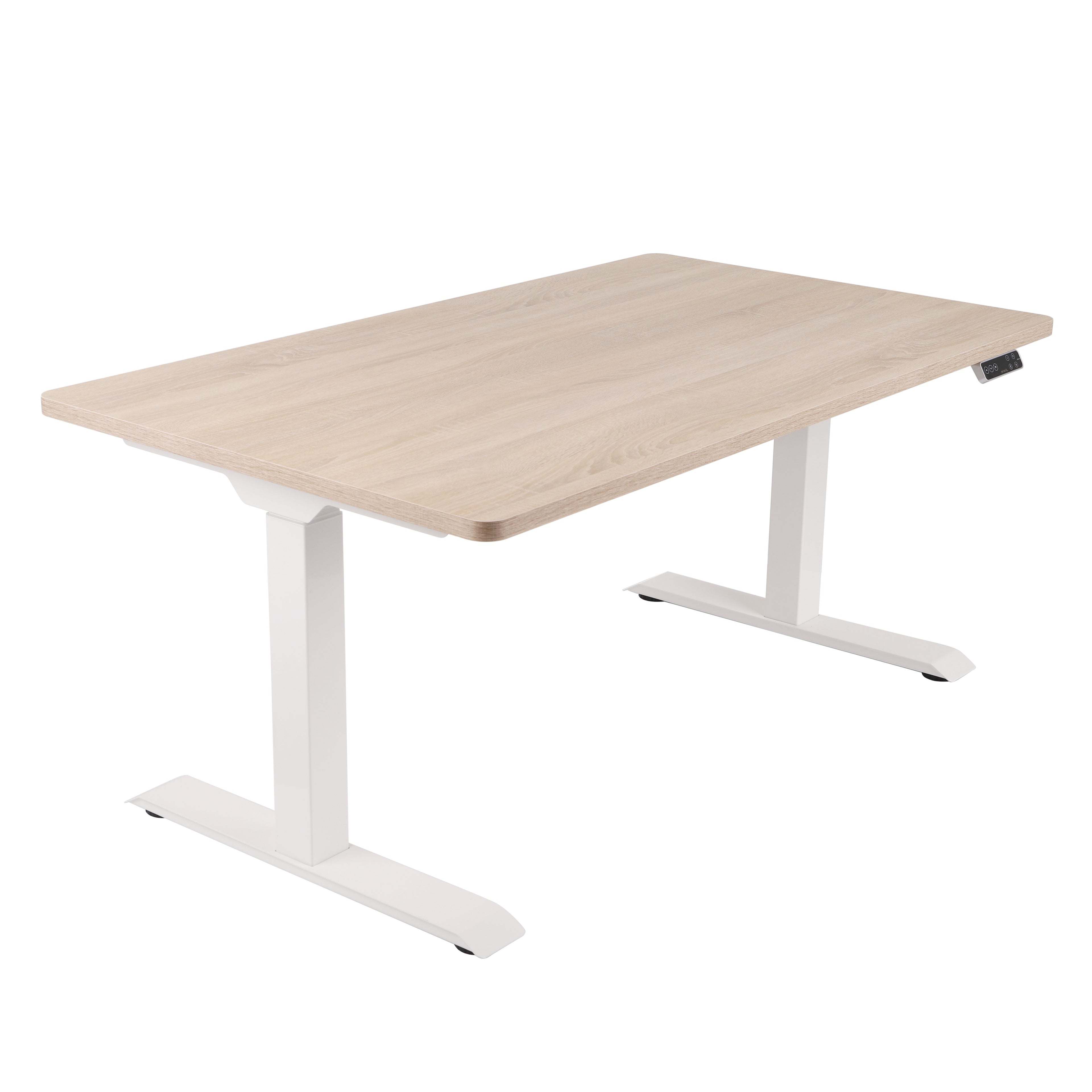 160x80 cm Höhenverstellbarer Schreibtisch mit 25mm einteiliger Tischplatte Sonoma Oak, elektrisch, Weißes Gestell
