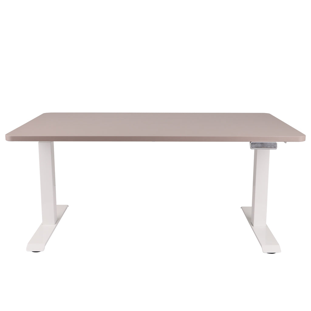 160x80 cm Höhenverstellbarer Schreibtisch mit 25mm einteiliger Tischplatte Toffee, elektrisch, Weißes Gestell