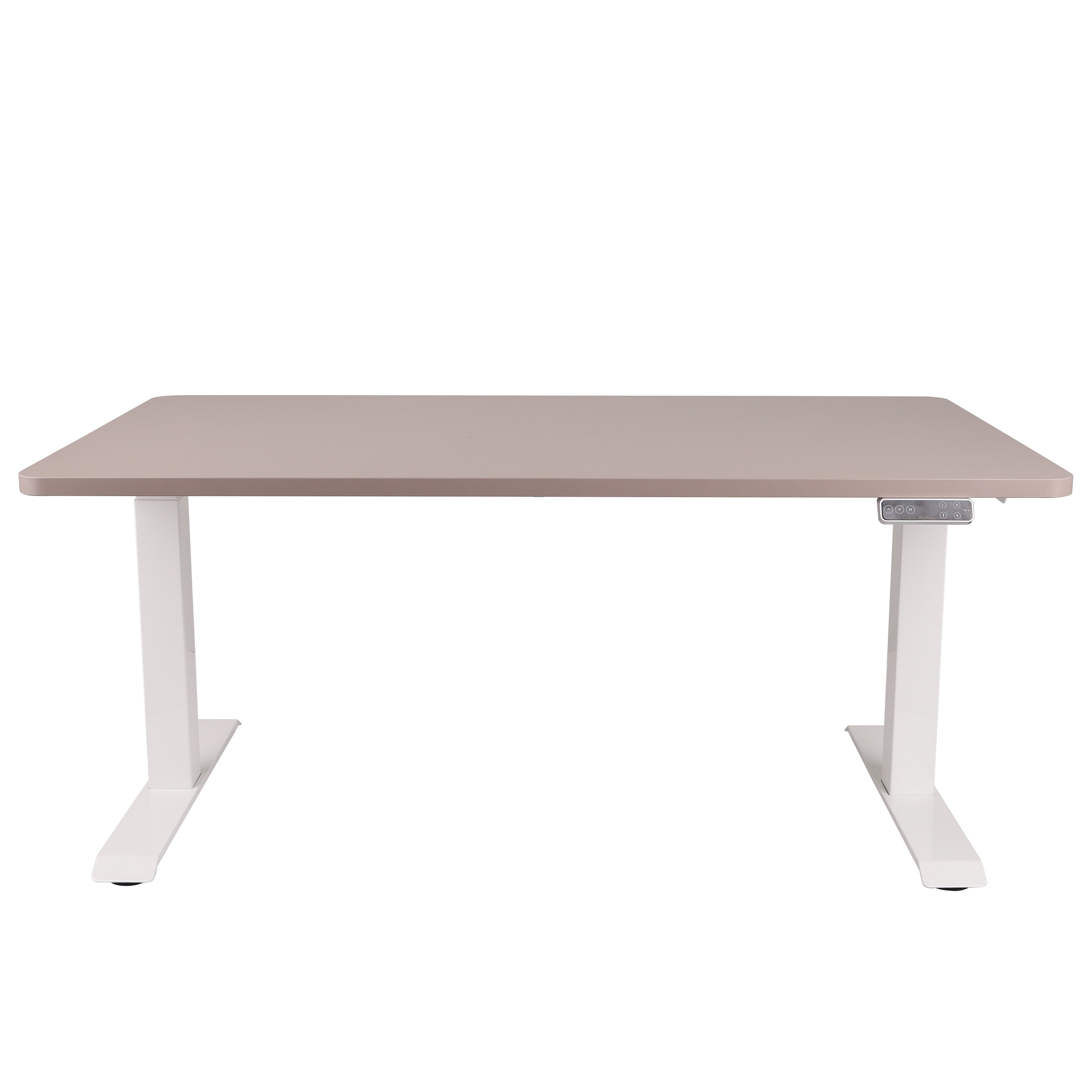 160x80 cm Höhenverstellbarer Schreibtisch mit 25mm einteiliger Tischplatte Toffee, elektrisch, Weißes Gestell