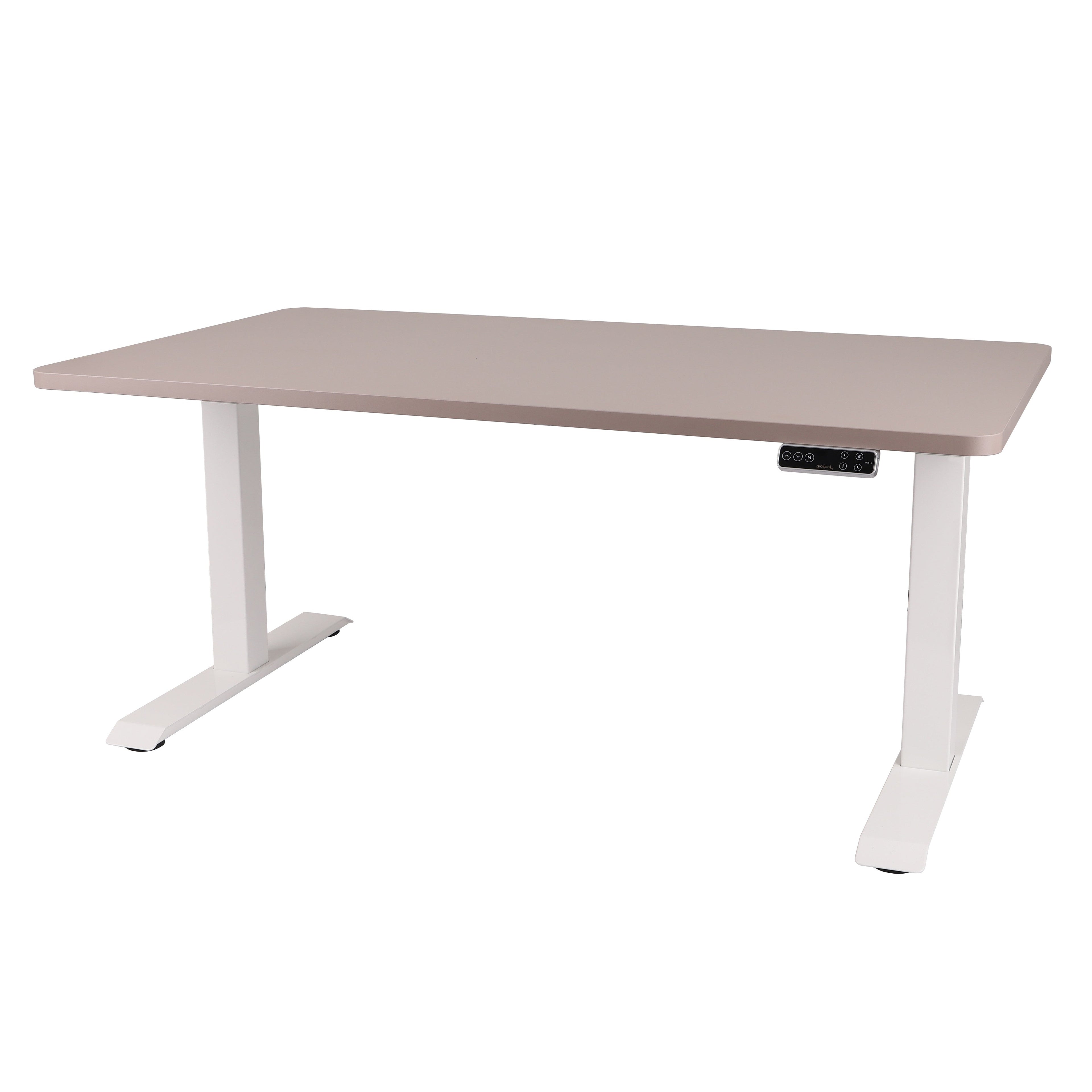 120x80 cm Höhenverstellbarer Schreibtisch mit 25mm einteiliger Tischplatte Toffee, elektrisch, Weißes Gestell-Brötter.de