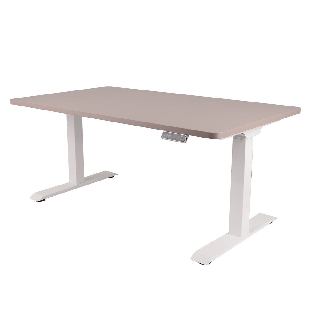 160x80 cm Höhenverstellbarer Schreibtisch mit 25mm einteiliger Tischplatte Toffee, elektrisch, Weißes Gestell