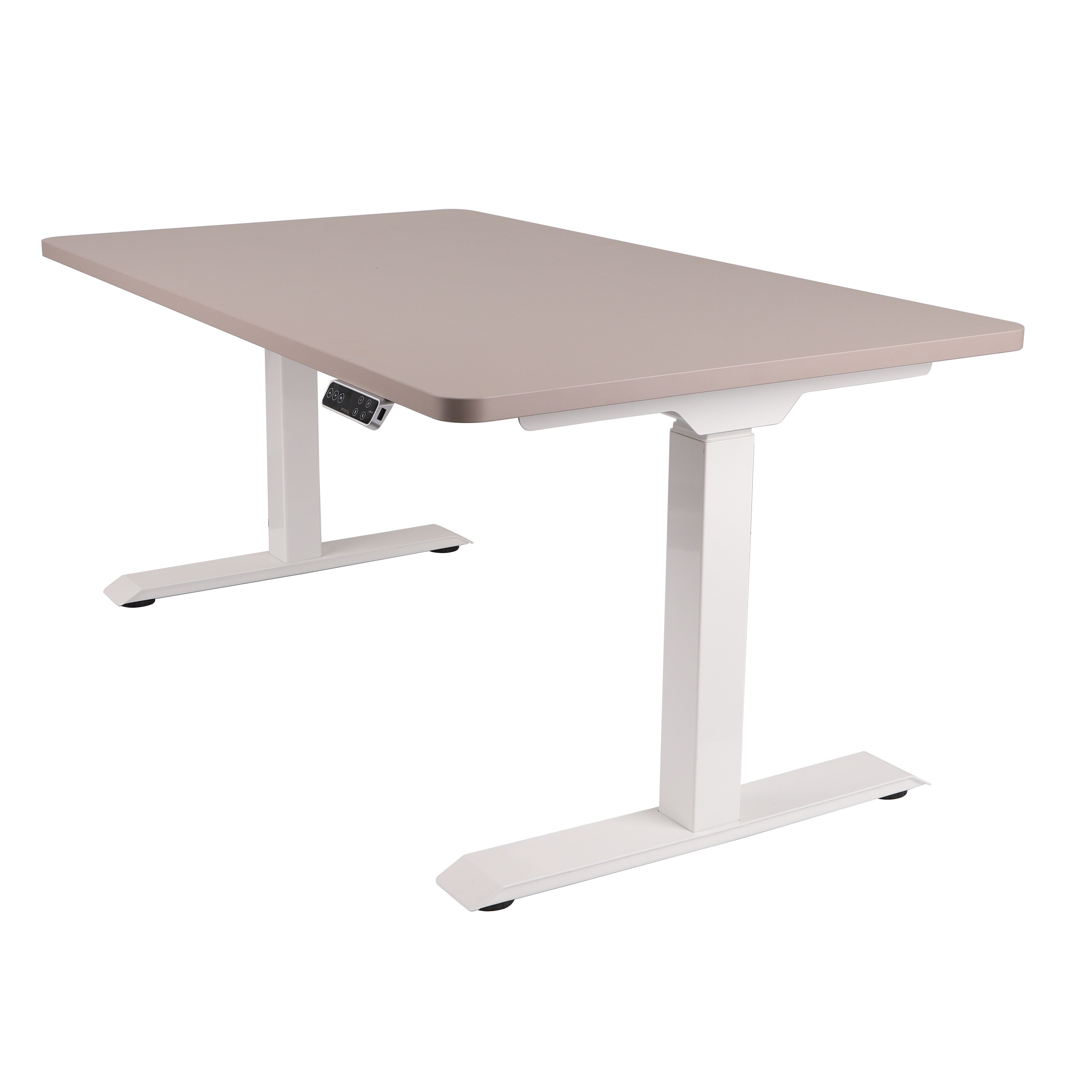 160x80 cm Höhenverstellbarer Schreibtisch mit 25mm einteiliger Tischplatte Toffee, elektrisch, Weißes Gestell
