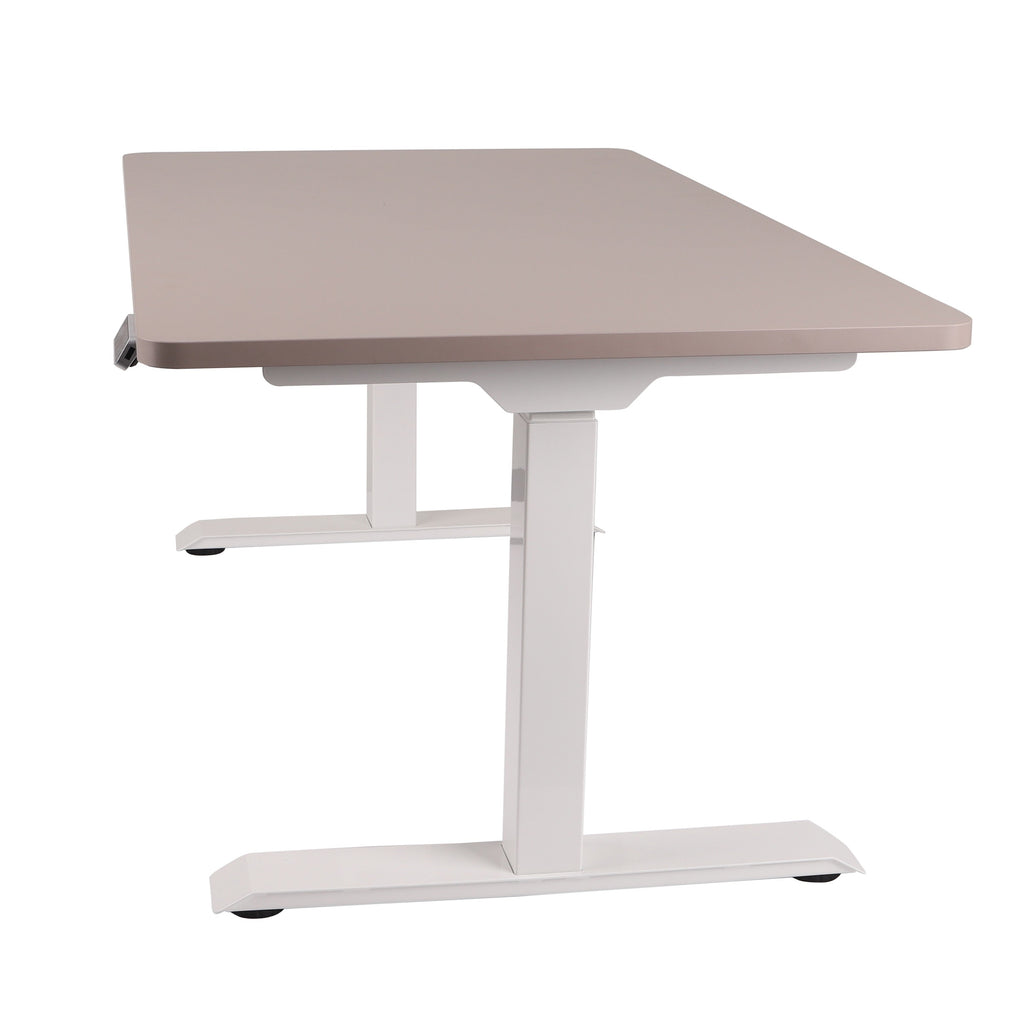 140x80 cm Höhenverstellbarer Schreibtisch mit 25mm einteiliger Tischplatte Toffee, elektrisch, Weißes Gestell-Brötter.de