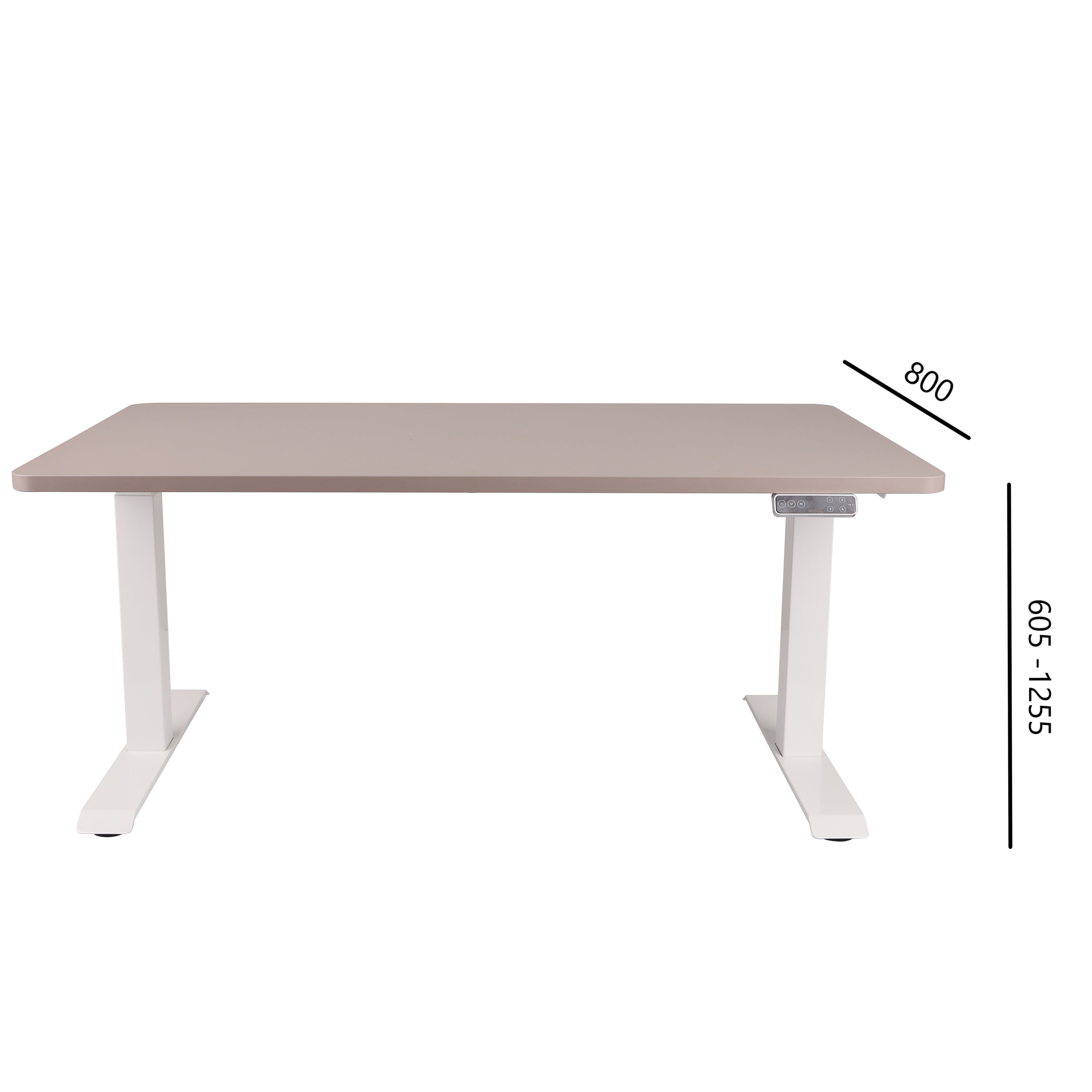 160x80 cm Höhenverstellbarer Schreibtisch mit 25mm einteiliger Tischplatte Toffee, elektrisch, Weißes Gestell-Brötter.de