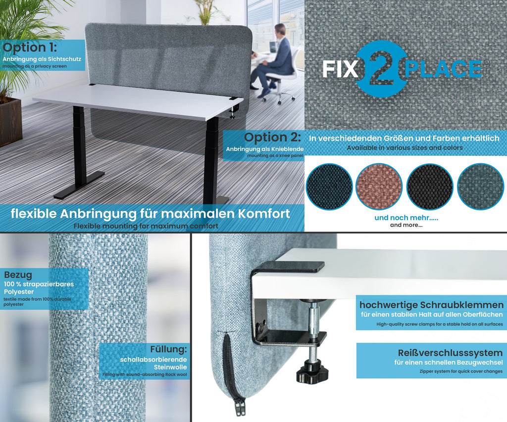 180x65cm Akustik Trennwand Cadet Gray, Sichtschutz, Schallschutz und Privatsphäre