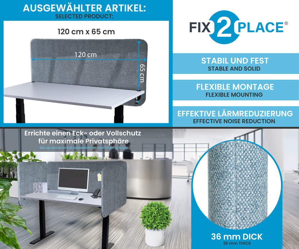 120x65cm Akustik Trennwand Cadet Gray, Sichtschutz, Schallschutz und Privatsphäre