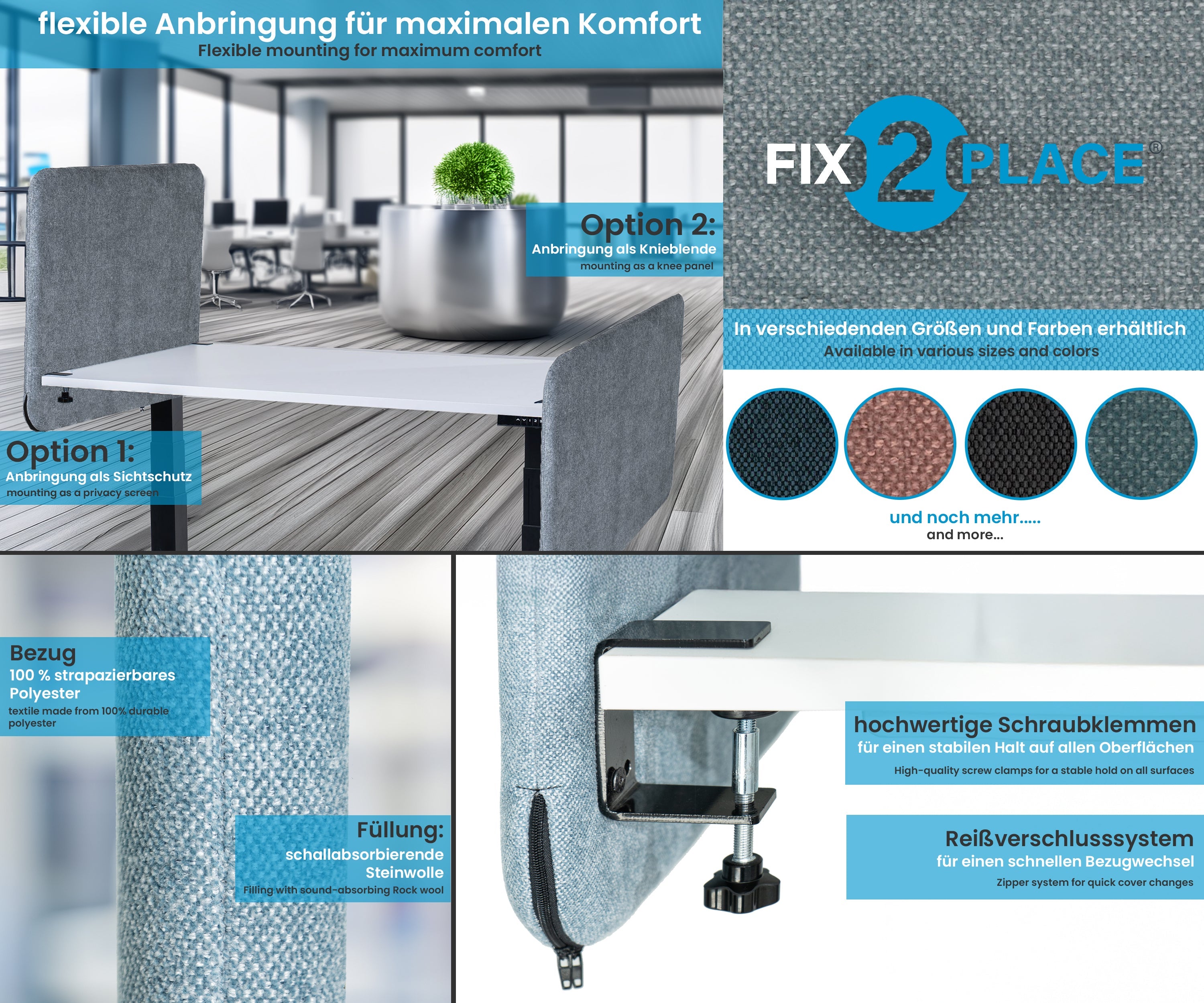 80x65cm Akustik Trennwand Cadet Gray, Sichtschutz, Schallschutz und Privatsphäre