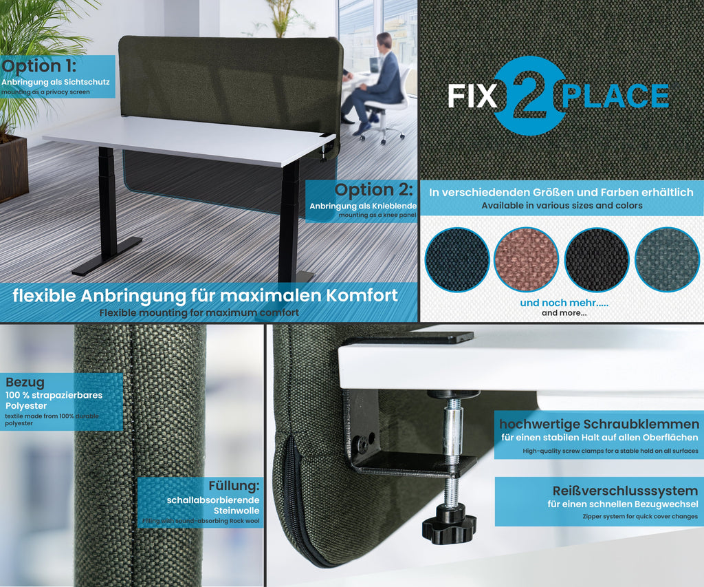 180x65cm Akustik Trennwand Dark Olive Green, Sichtschutz, Schallschutz und Privatsphäre