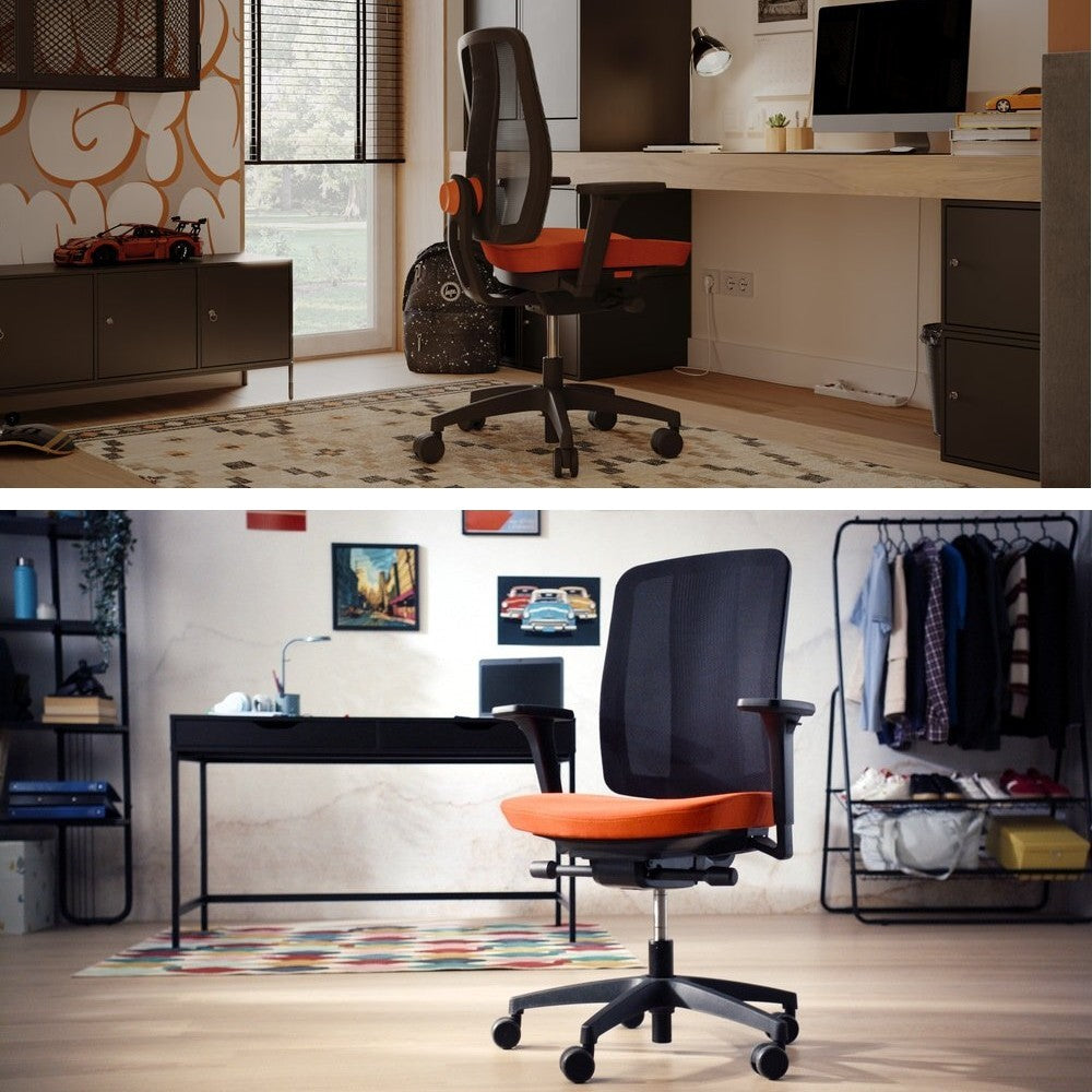ErgoJunior Ergonomischer Kinderdrehstuhl Note Orange mit Netz-Rückenlehne, von 10 bis 16 Jahren, Schwarzes Gestell