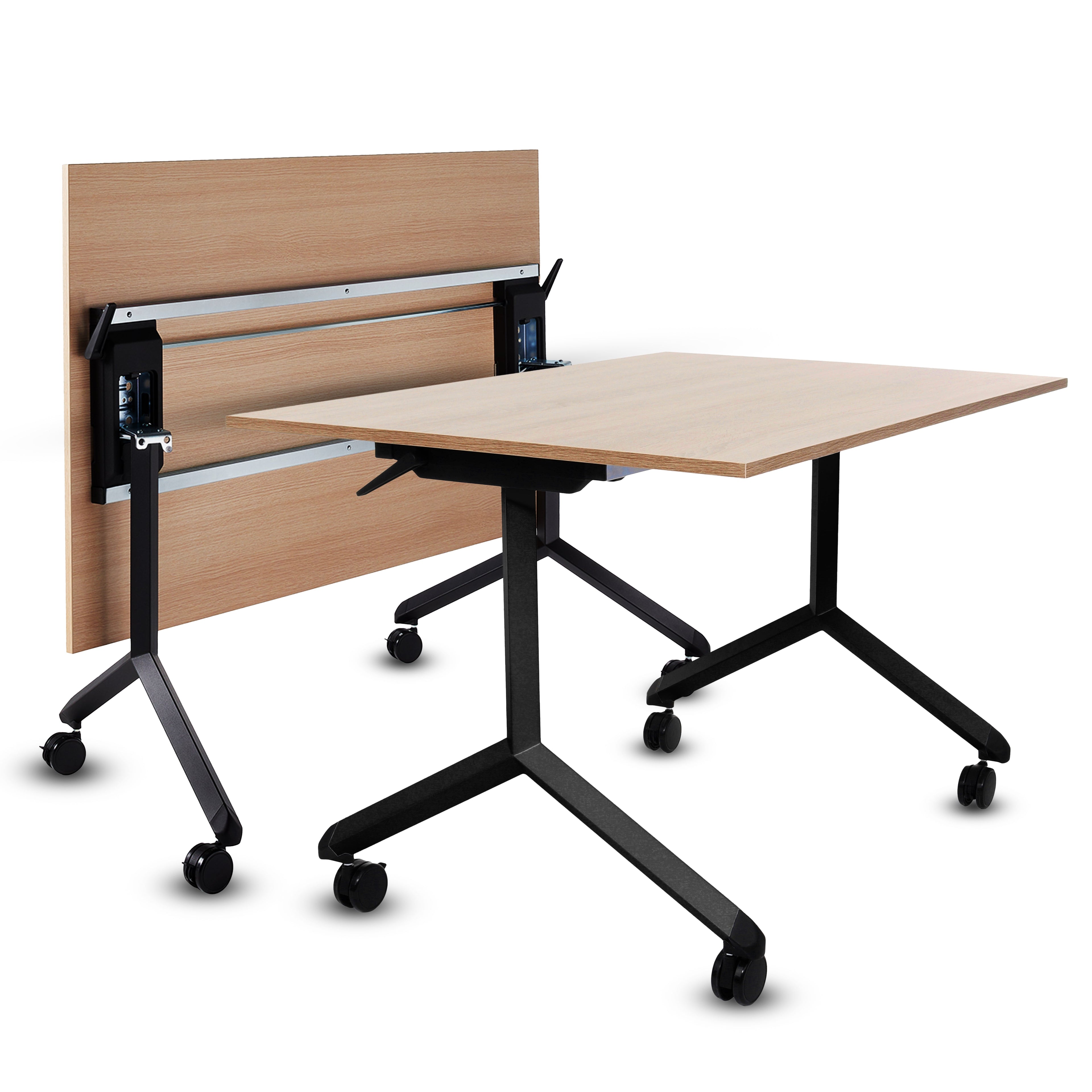 Klappbarer Bürotisch mit 360° Feststell-Rollen | 180 x 90 cm Sonoma-Eiche | Schwarzes Gestell | 4 Stk.-Brötter.de