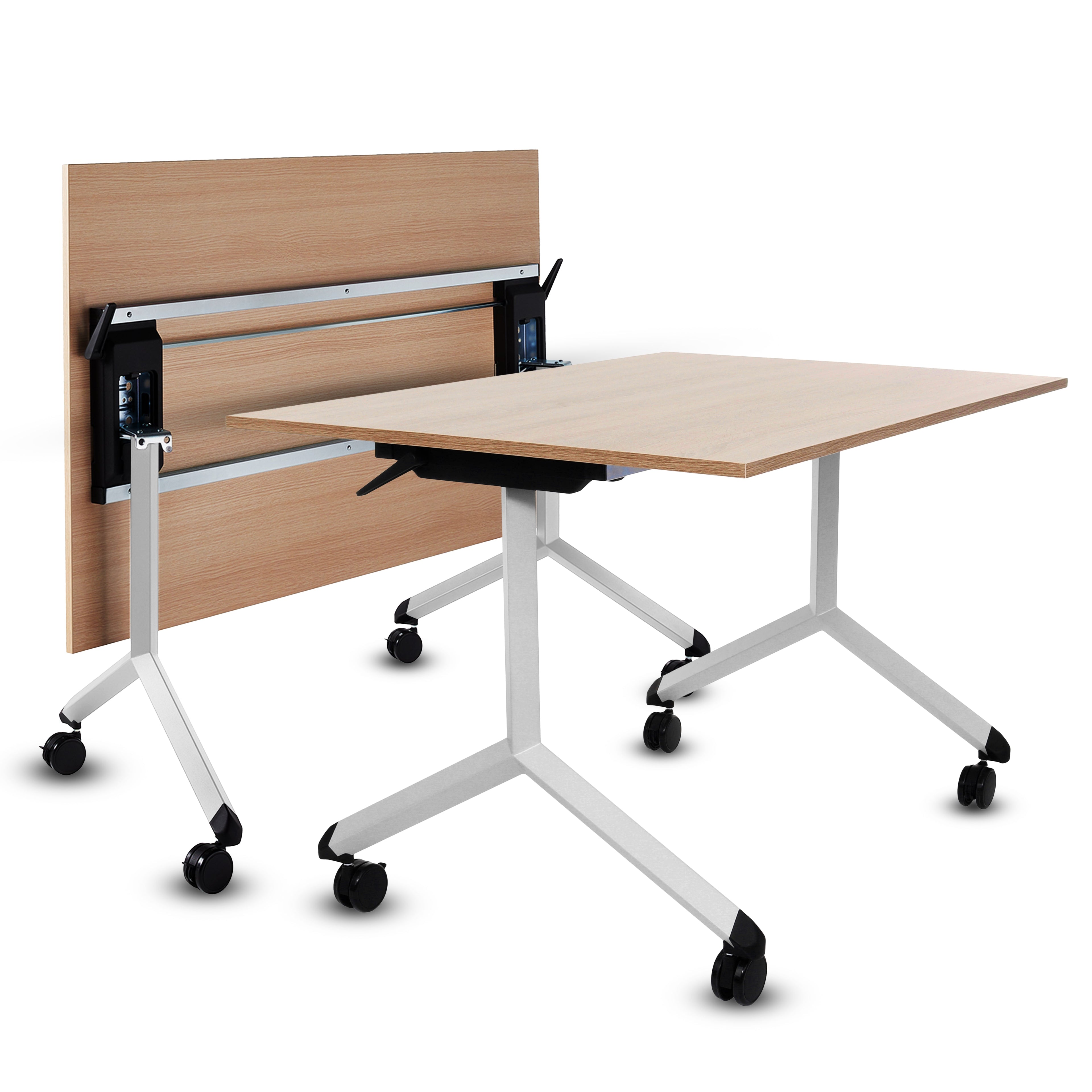 Klappbarer Bürotisch mit 360° Feststell-Rollen | 120 x 80 cm Sonoma-Eiche | Graues Gestell | 8 Stk.-Brötter.de