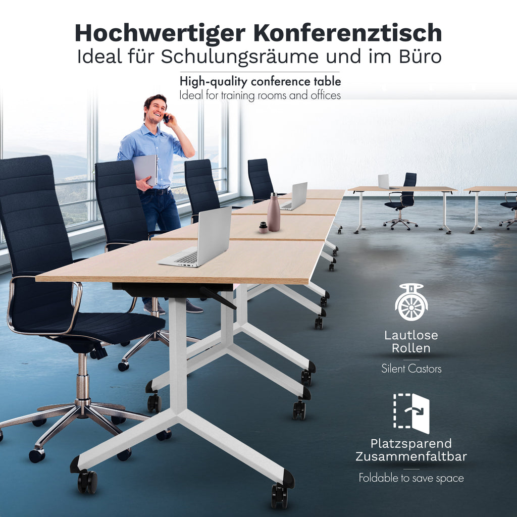 Klappbarer Bürotisch mit 360° Feststell-Rollen | 120 x 80 cm Sonoma-Eiche | Graues Gestell | 8 Stk.-Brötter.de