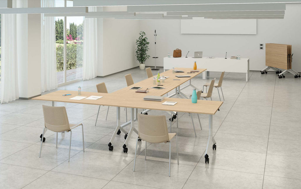 Klappbarer Bürotisch mit 360° Feststell-Rollen | 120 x 80 cm Sonoma-Eiche | Weisses Gestell | 8 Stk.-Brötter.de