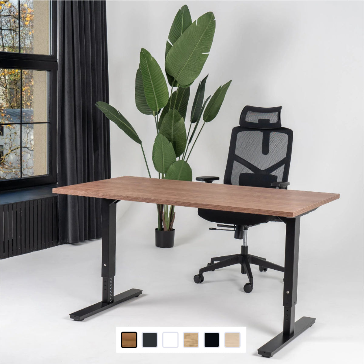 180x80 cm manuell Einstellbarer Schreibtisch FORZA Line, Schwarzes Gestell