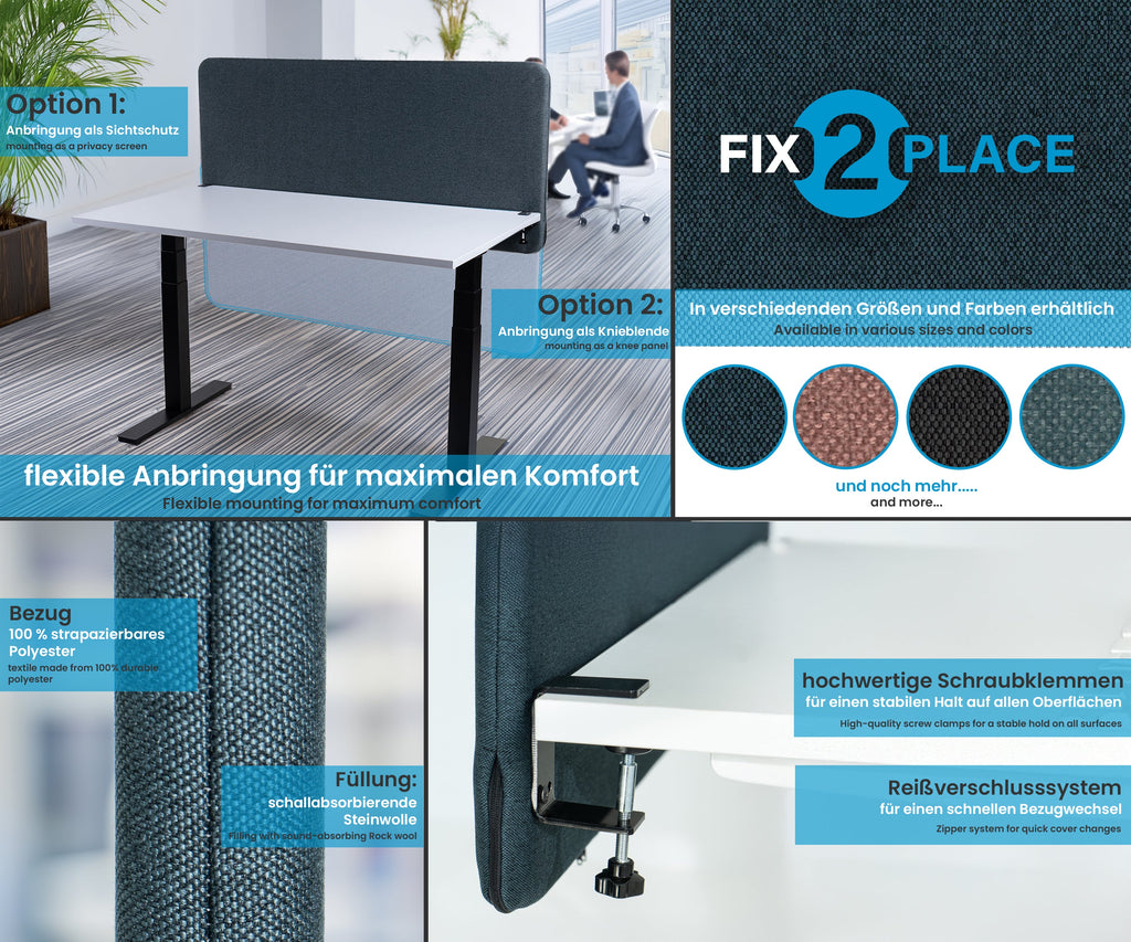 120x65cm Akustik Trennwand Gray Blue, Sichtschutz, Schallschutz und Privatsphäre