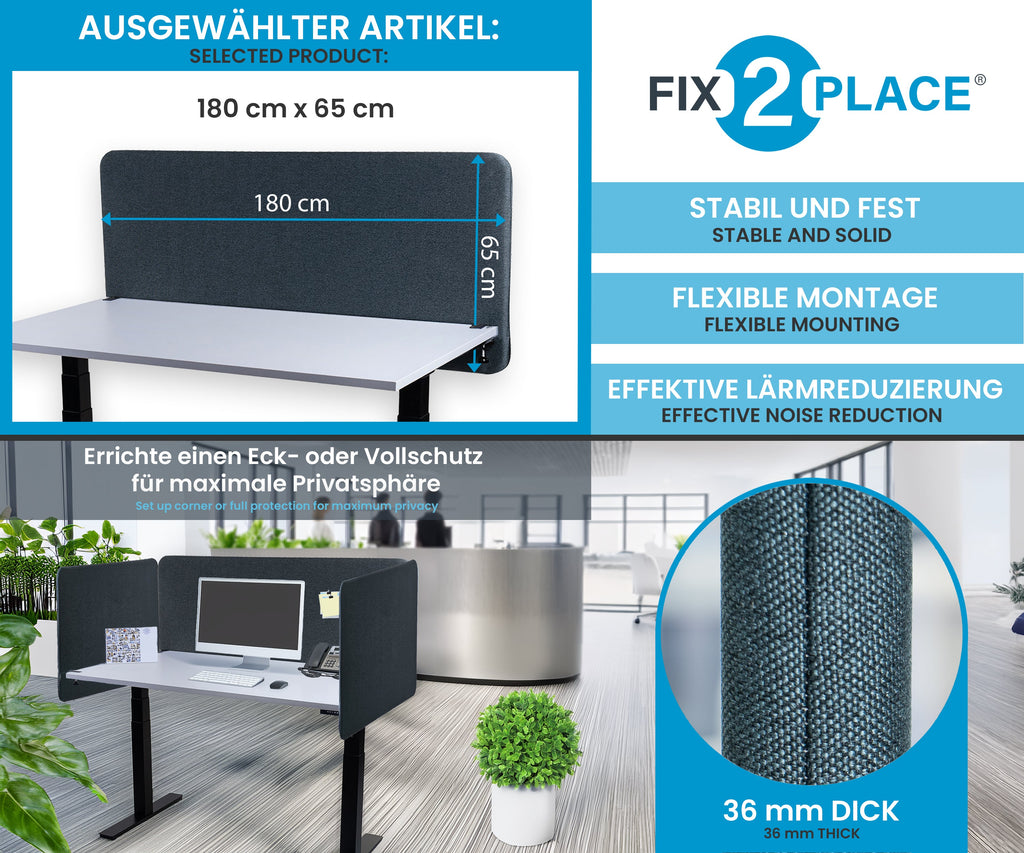 180x65cm Akustik Trennwand Gray Blue, Sichtschutz, Schallschutz und Privatsphäre