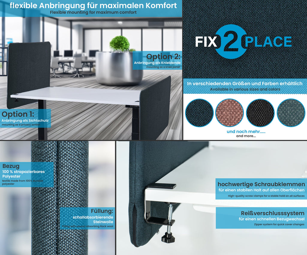 80x65cm Akustik Trennwand Gray Blue, Sichtschutz, Schallschutz und Privatsphäre