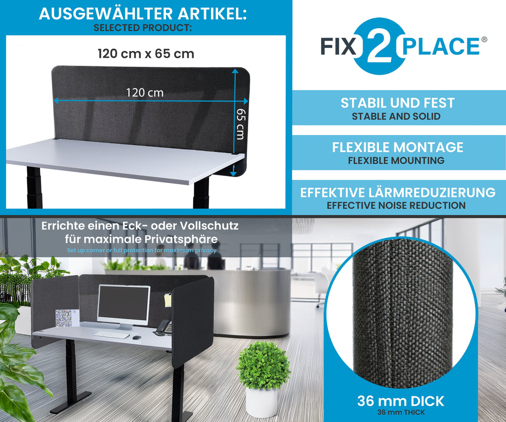 120x65cm Akustik Trennwand Graphite Black, Sichtschutz, Schallschutz und Privatsphäre