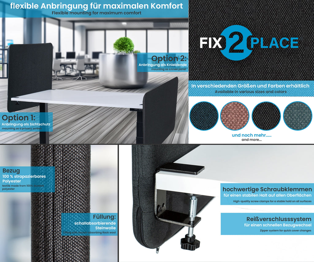 80x65cm Akustik Trennwand Graphite Black, Sichtschutz, Schallschutz und Privatsphäre