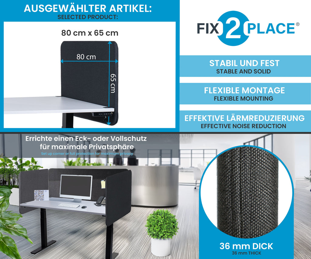 80x65cm Akustik Trennwand Graphite Black, Sichtschutz, Schallschutz und Privatsphäre