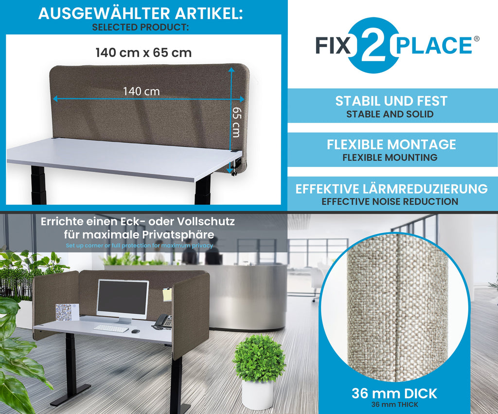 140x65cm Akustik Trennwand Granite Gray, Sichtschutz, Schallschutz und Privatsphäre