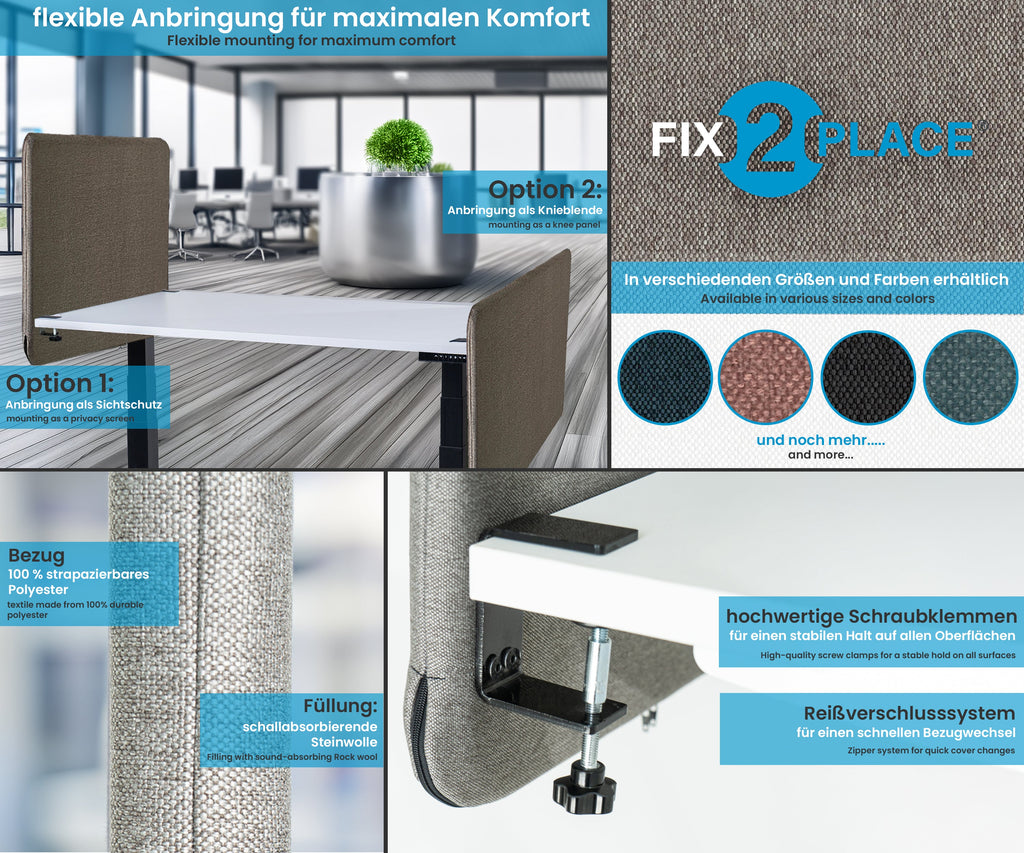 80x65cm Akustik Trennwand Granite Gray, Sichtschutz, Schallschutz und Privatsphäre