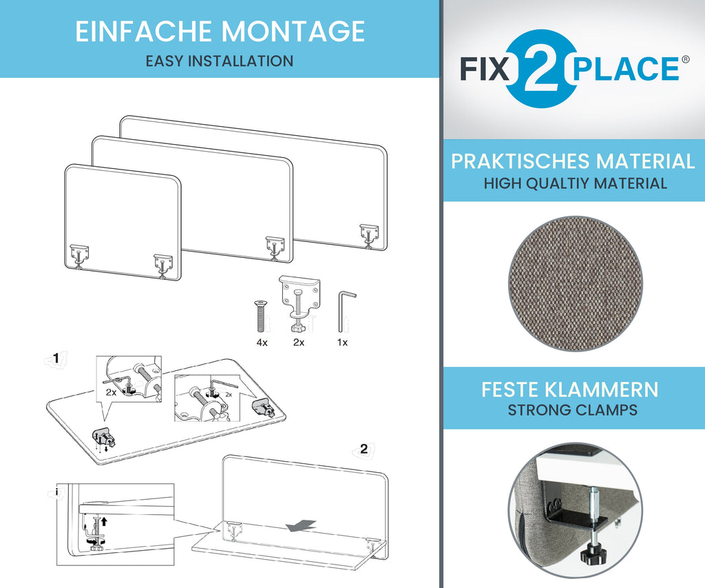 160x65cm Akustik Trennwand Granite Gray, Sichtschutz, Schallschutz und Privatsphäre