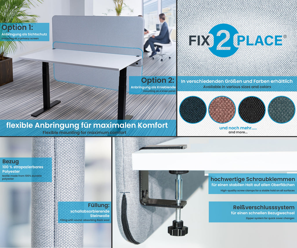 180x65cm Akustik Trennwand Light Gray, Sichtschutz, Schallschutz und Privatsphäre