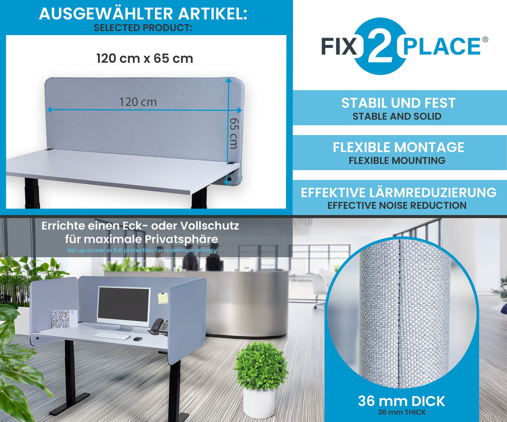 120x65cm Akustik Trennwand Light Gray, Sichtschutz, Schallschutz und Privatsphäre